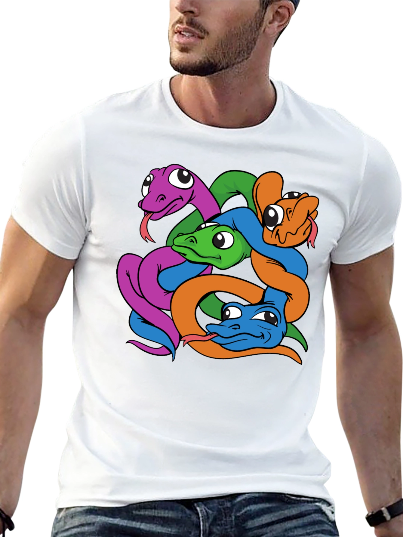 Snakes Cartoon Graphic Print Mens Black T-Shirt