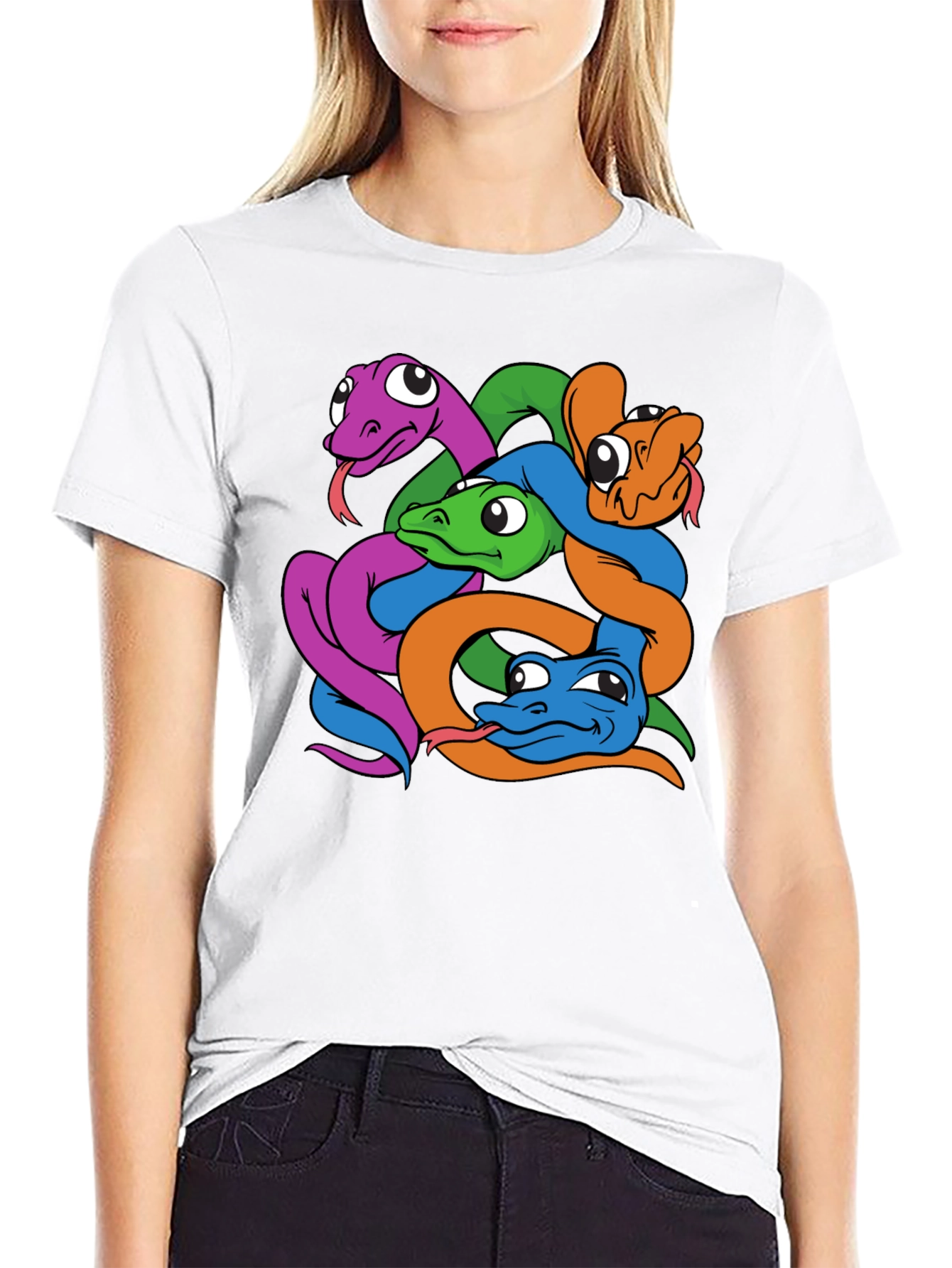 Snakes Cartoon Graphic Print Mens Black T-Shirt