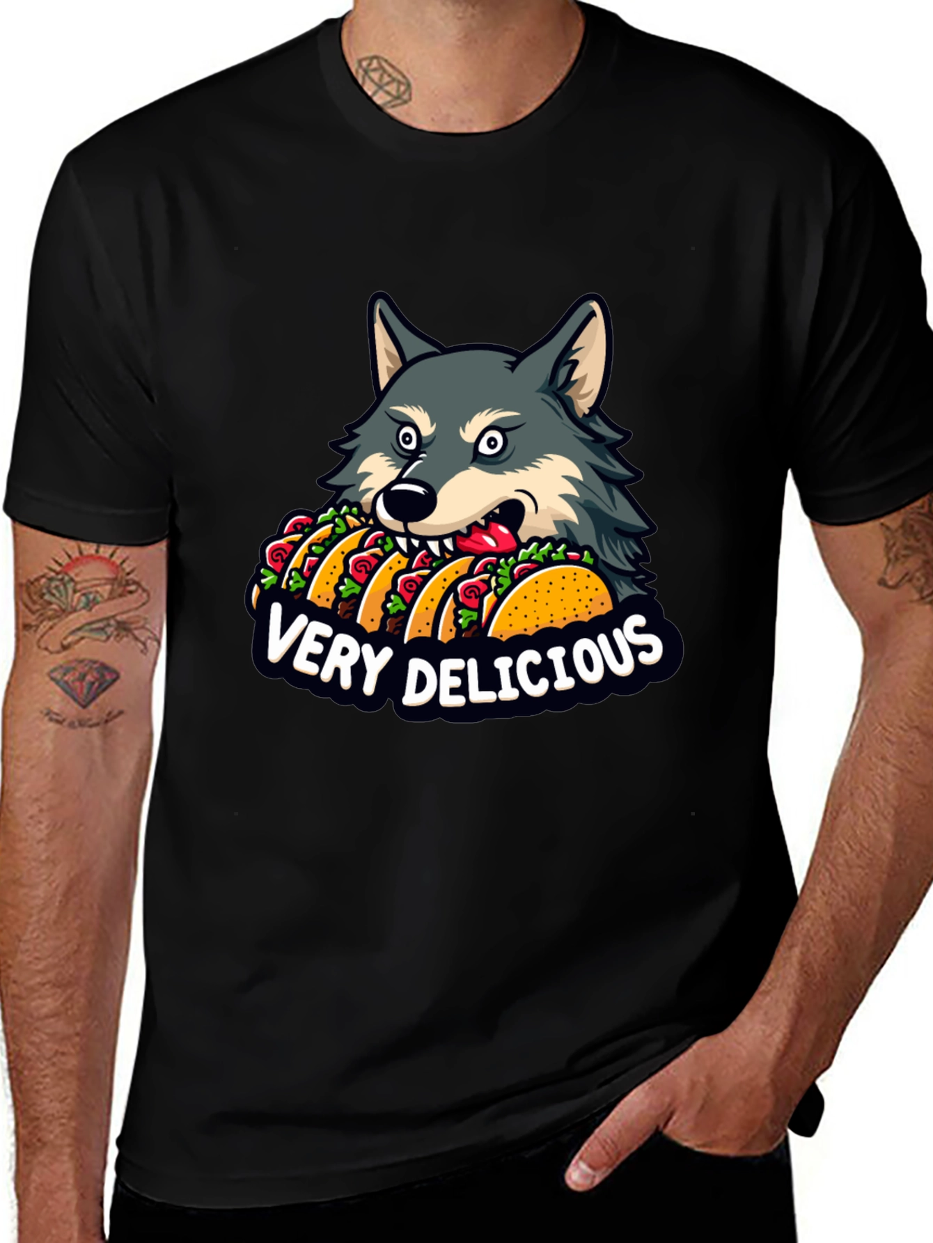 Wolf Eating Tacos Graphic Tee - Very Delicious!