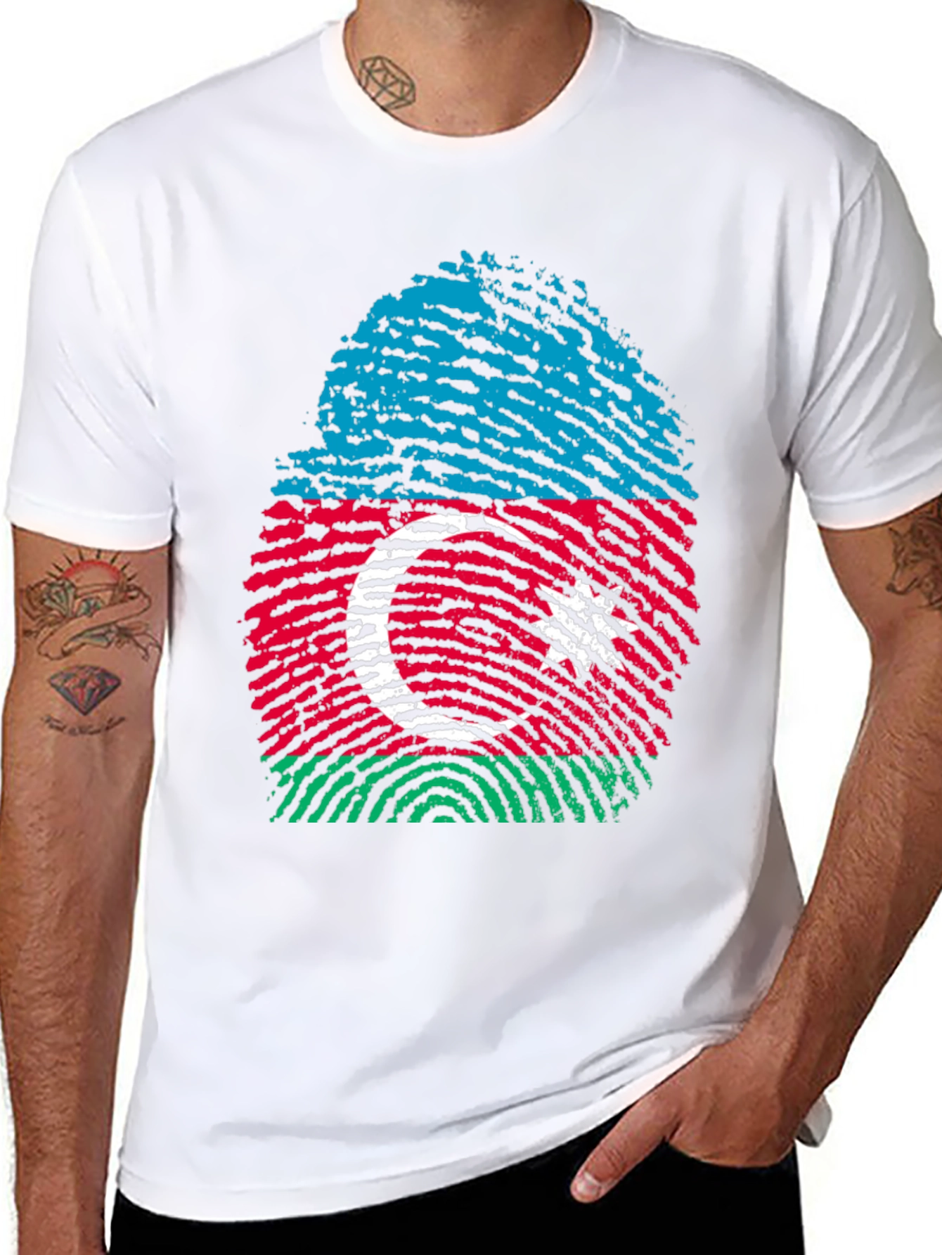 Azerbaijan Flag Fingerprint T-Shirt