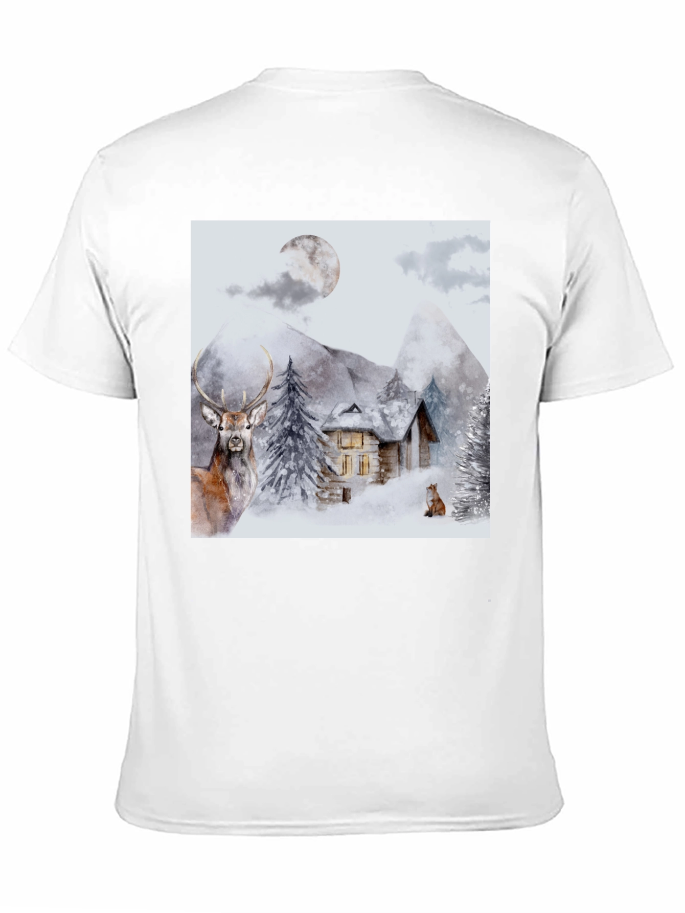 Winter Cabin Graphic Tee - Deer & Fox Design