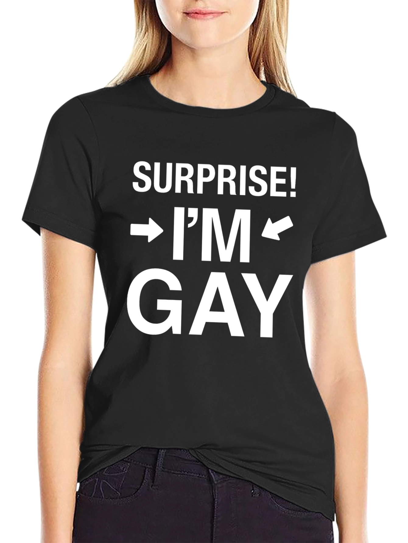 Surprise! Im Gay T-Shirt - Black Crew Neck Tee