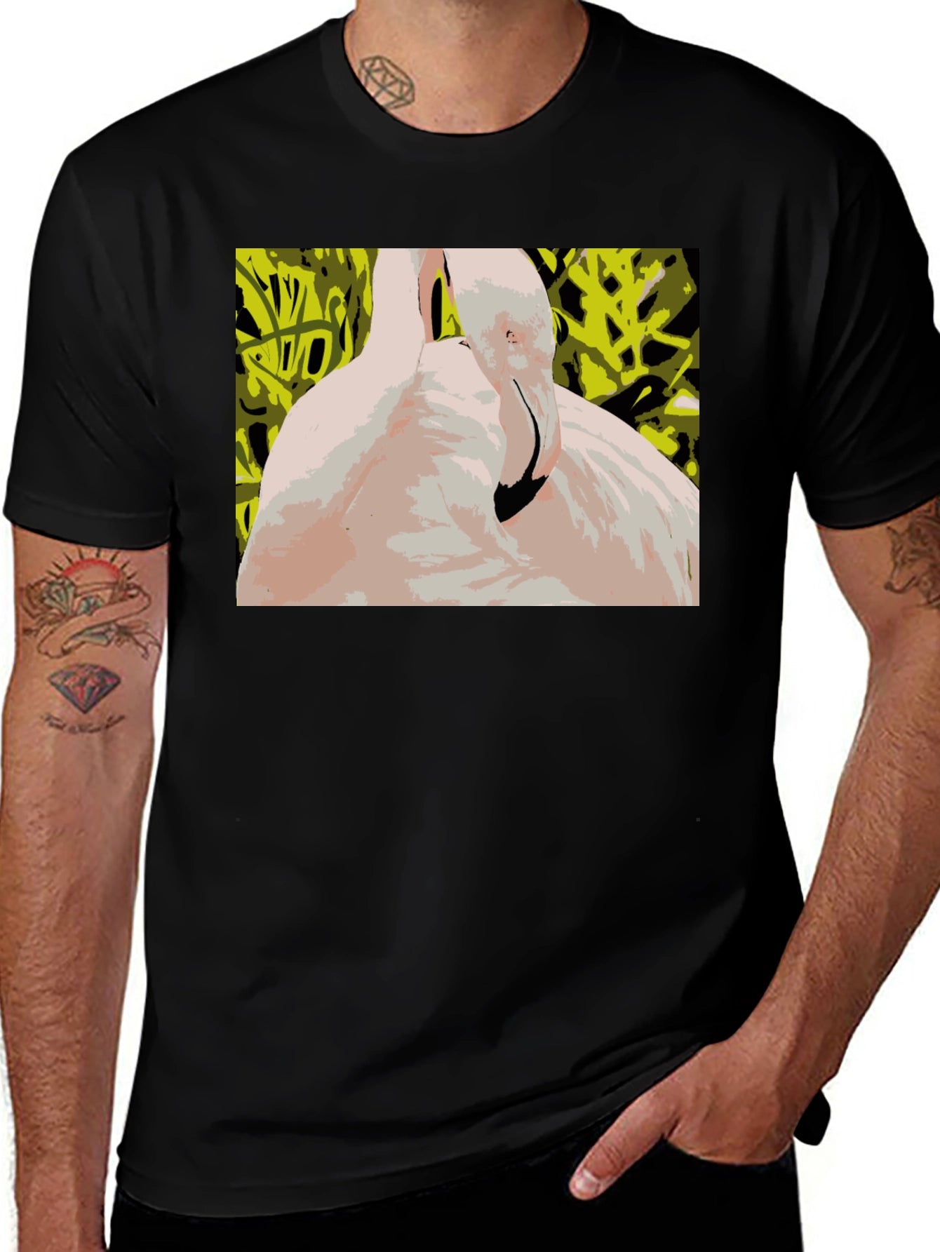 Abstract Flamingo Graphic Tee - Stylish Black T-Shirt