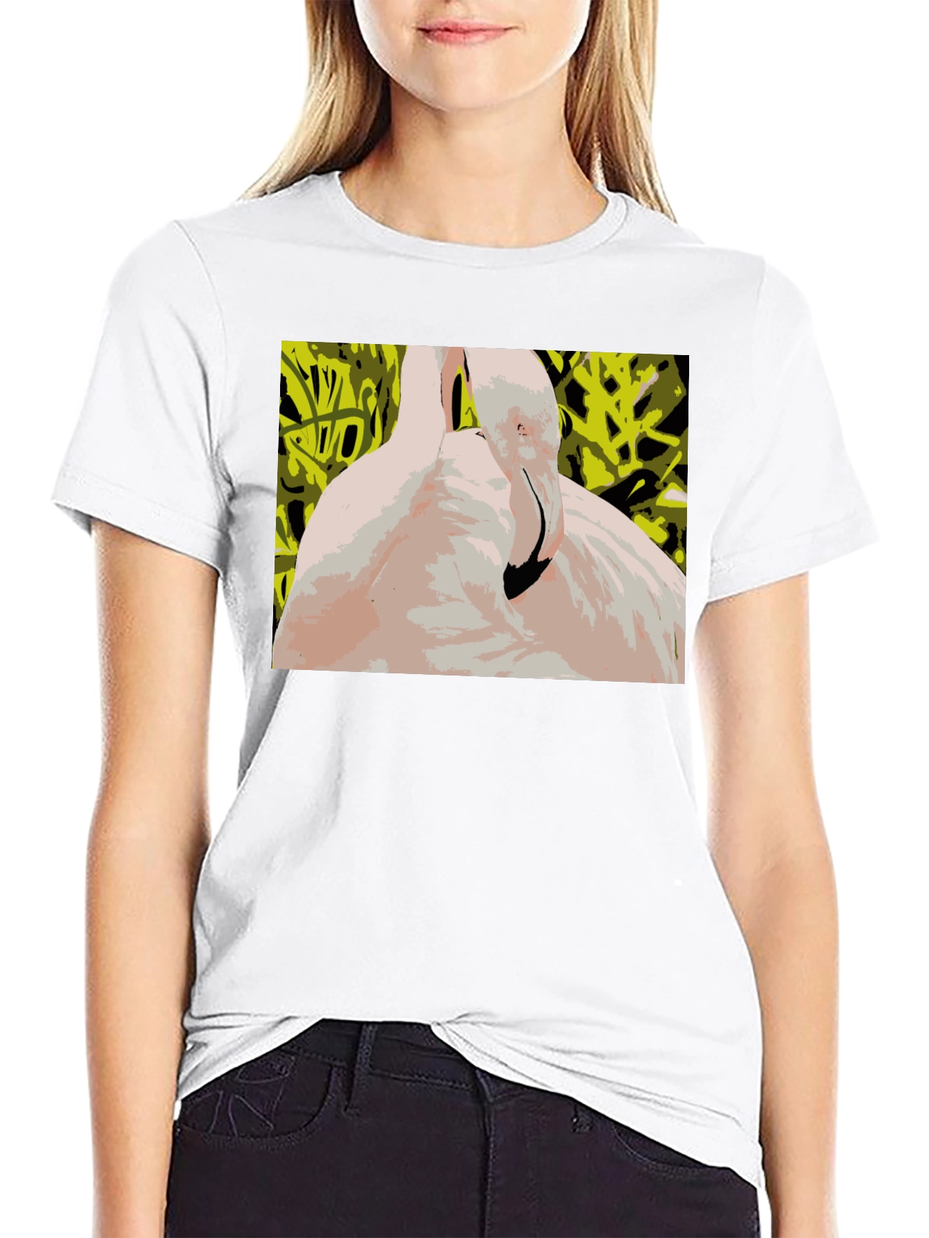 Abstract Flamingo Graphic Tee - Stylish Black T-Shirt