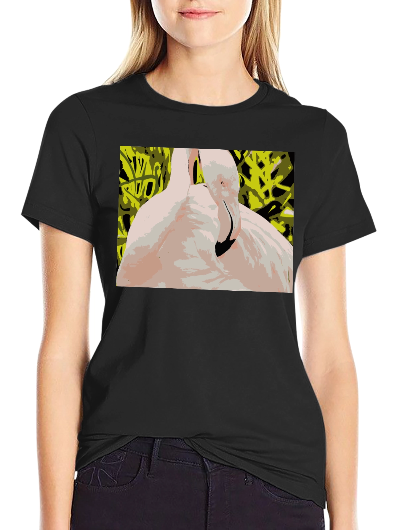 Abstract Flamingo Graphic Tee - Stylish Black T-Shirt