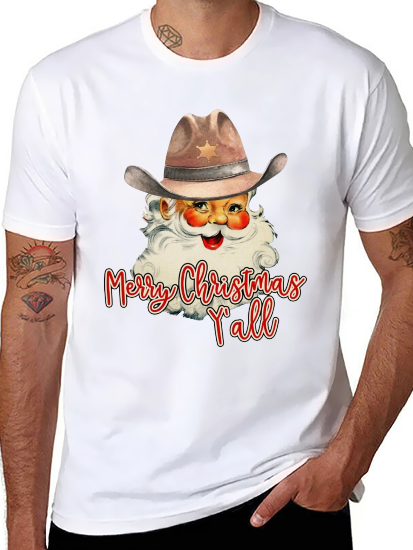 Western Santa Merry Christmas Yall T-Shirt