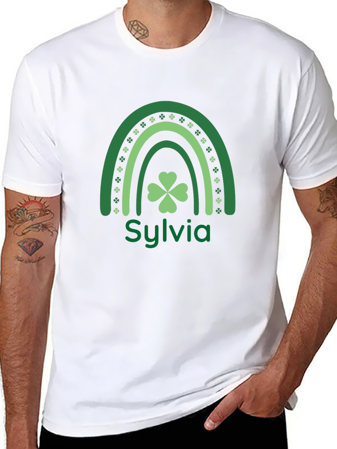 Sylvia St. Patricks Day Rainbow Clover Personalized T-Shirt