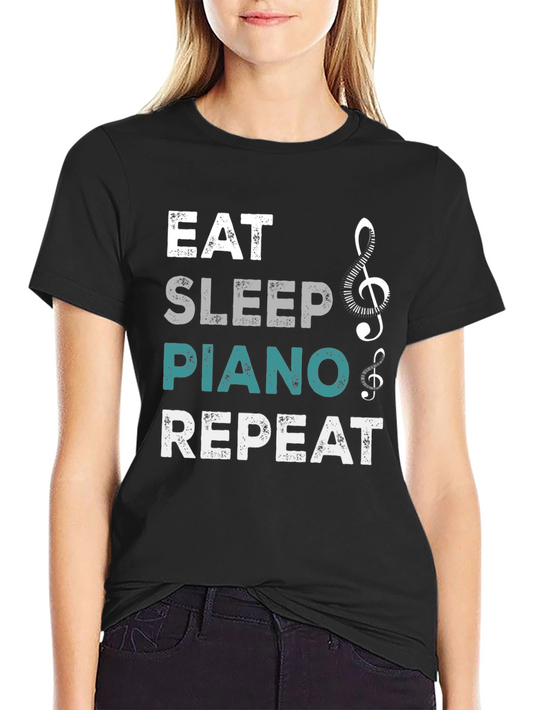 Eat Sleep Piano Repeat Black T-Shirt