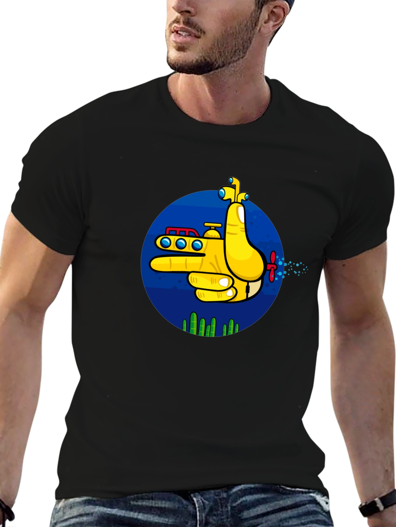 Yellow Submarine Finger Gun Graphic Tee - Unique Design