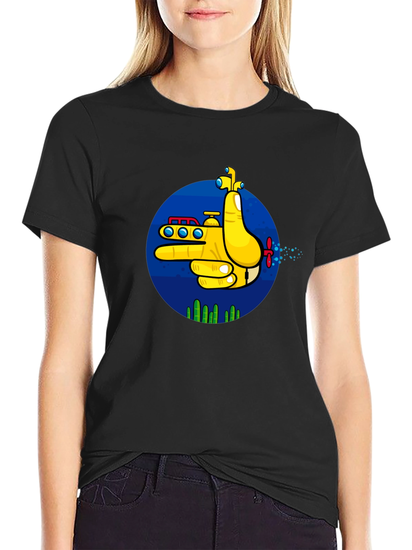 Yellow Submarine Finger Gun Graphic Tee - Unique Design