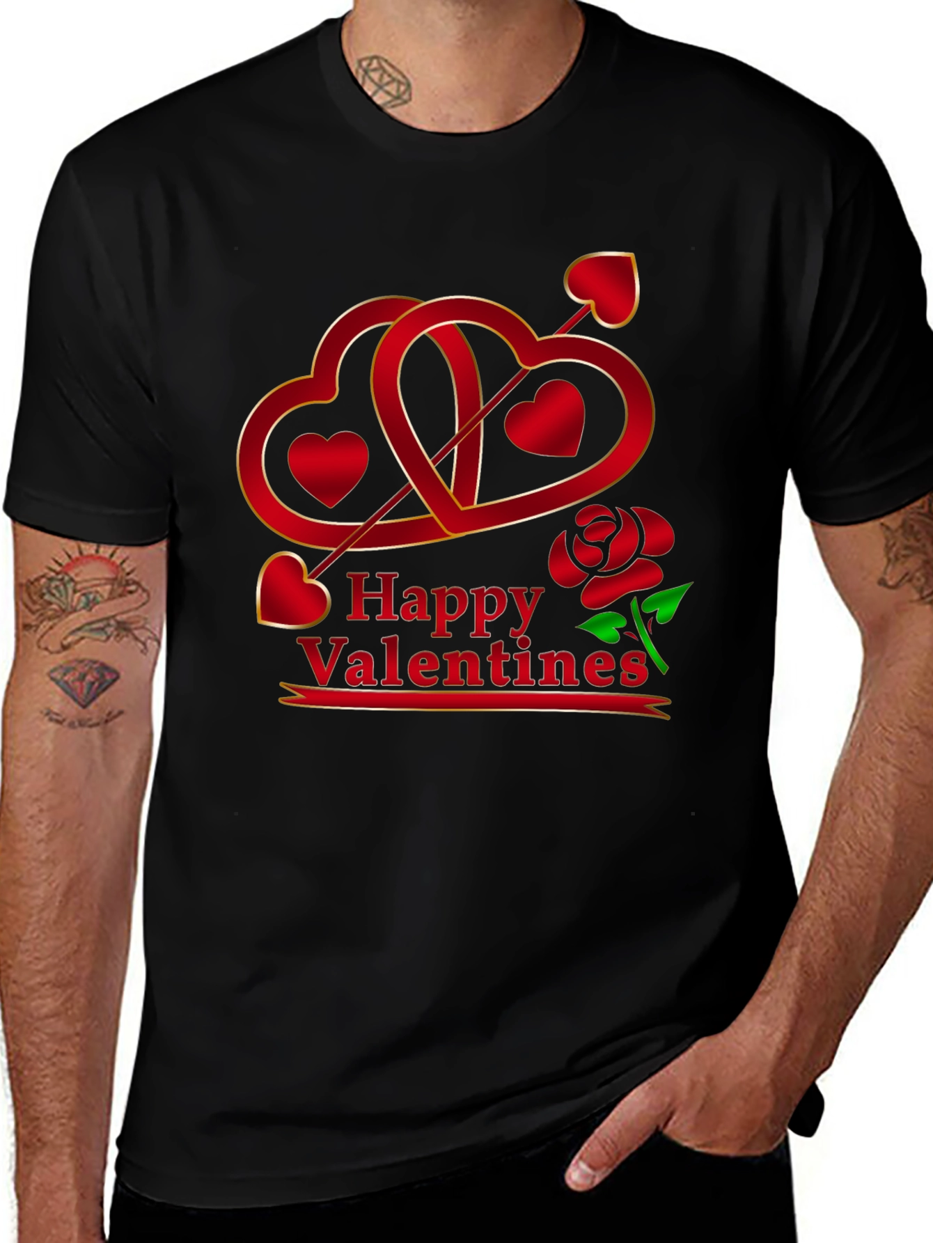 Happy Valentines Graphic Tee - Heart Arrow Rose