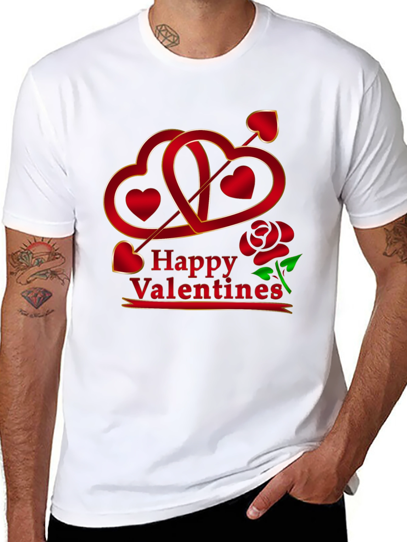 Happy Valentines Graphic Tee - Heart Arrow Rose