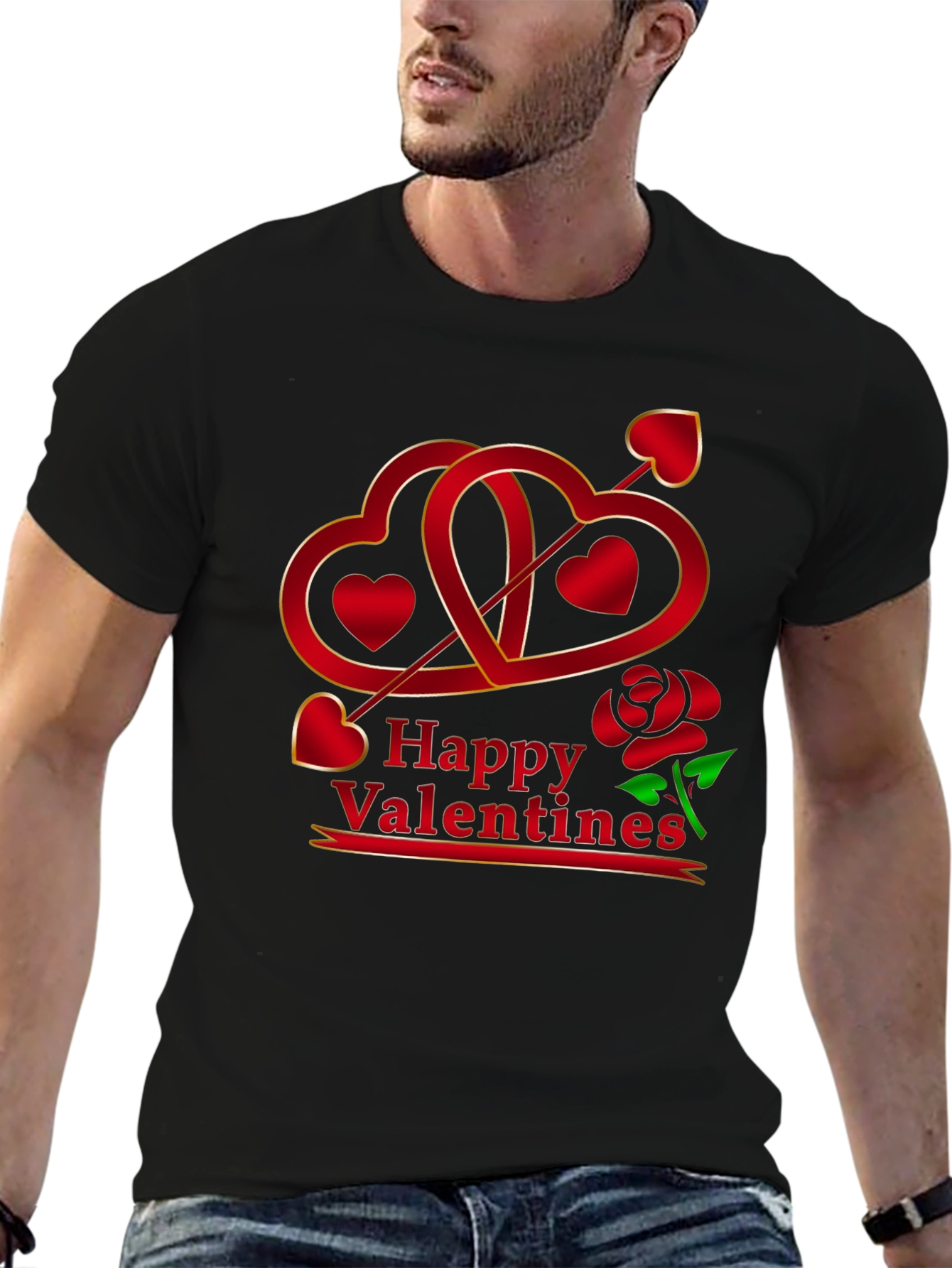 Happy Valentines Graphic Tee - Heart Arrow Rose