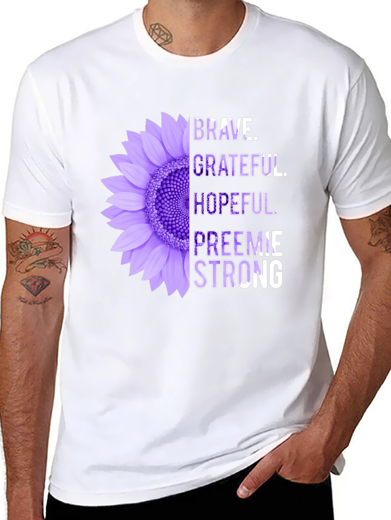 Brave Preemie Strong Purple Sunflower T-Shirt