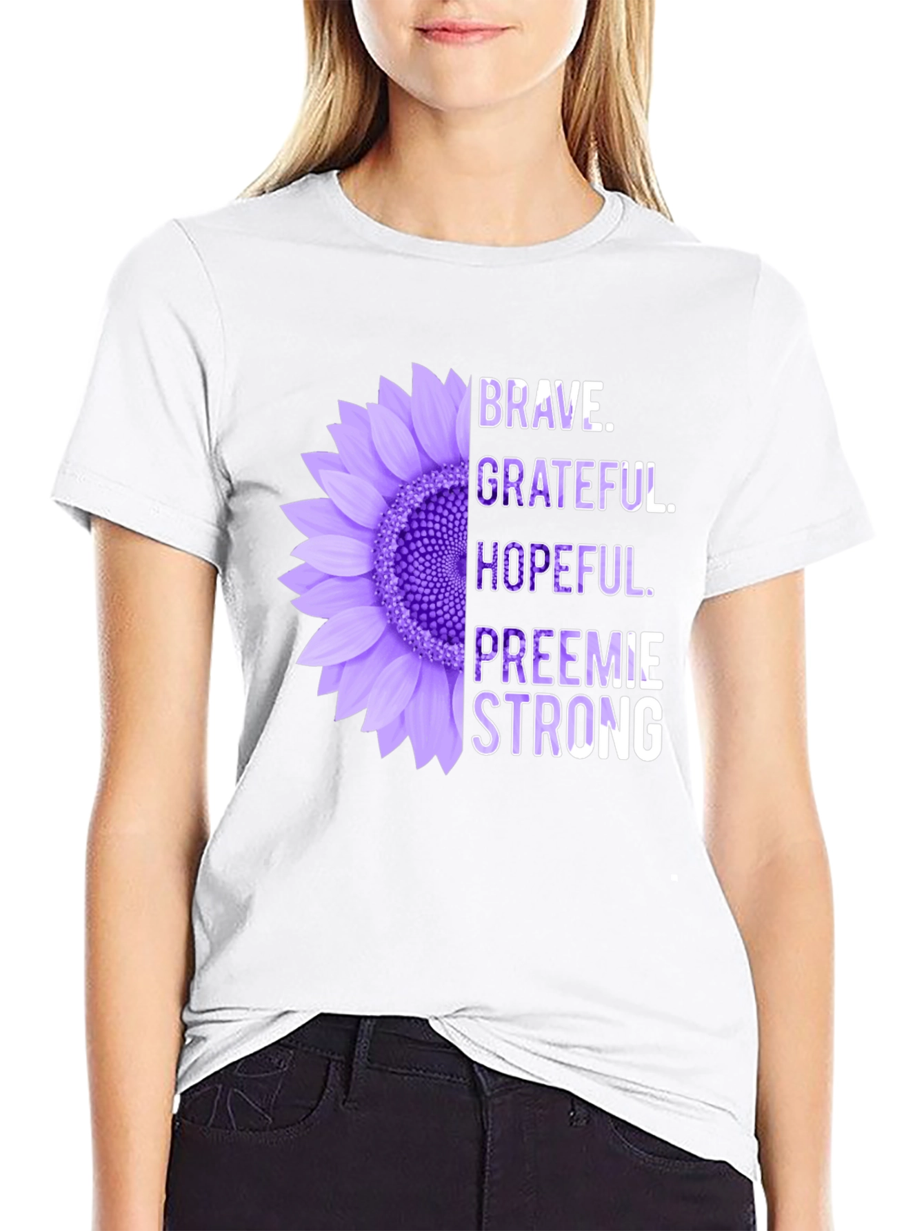 Brave Preemie Strong Purple Sunflower T-Shirt