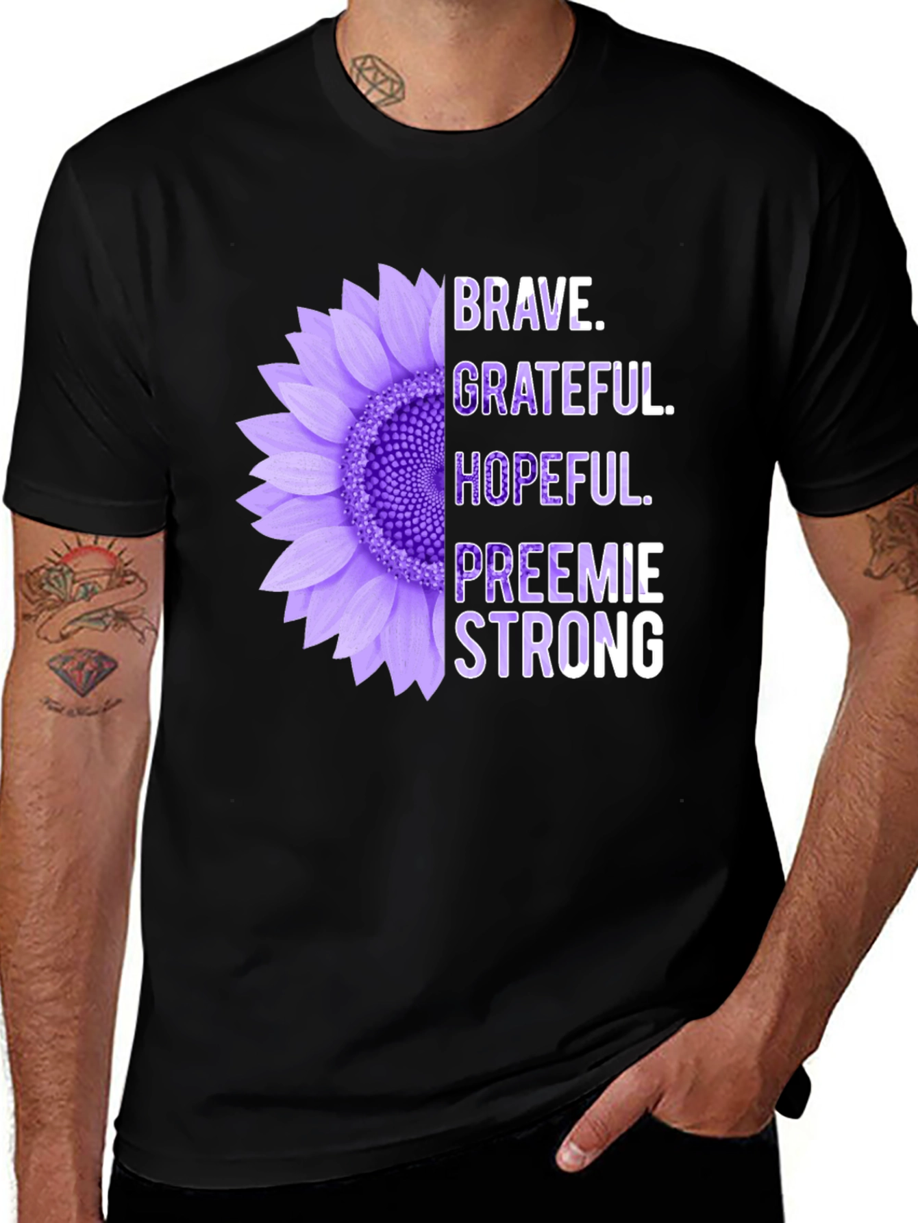 Brave Preemie Strong Purple Sunflower T-Shirt