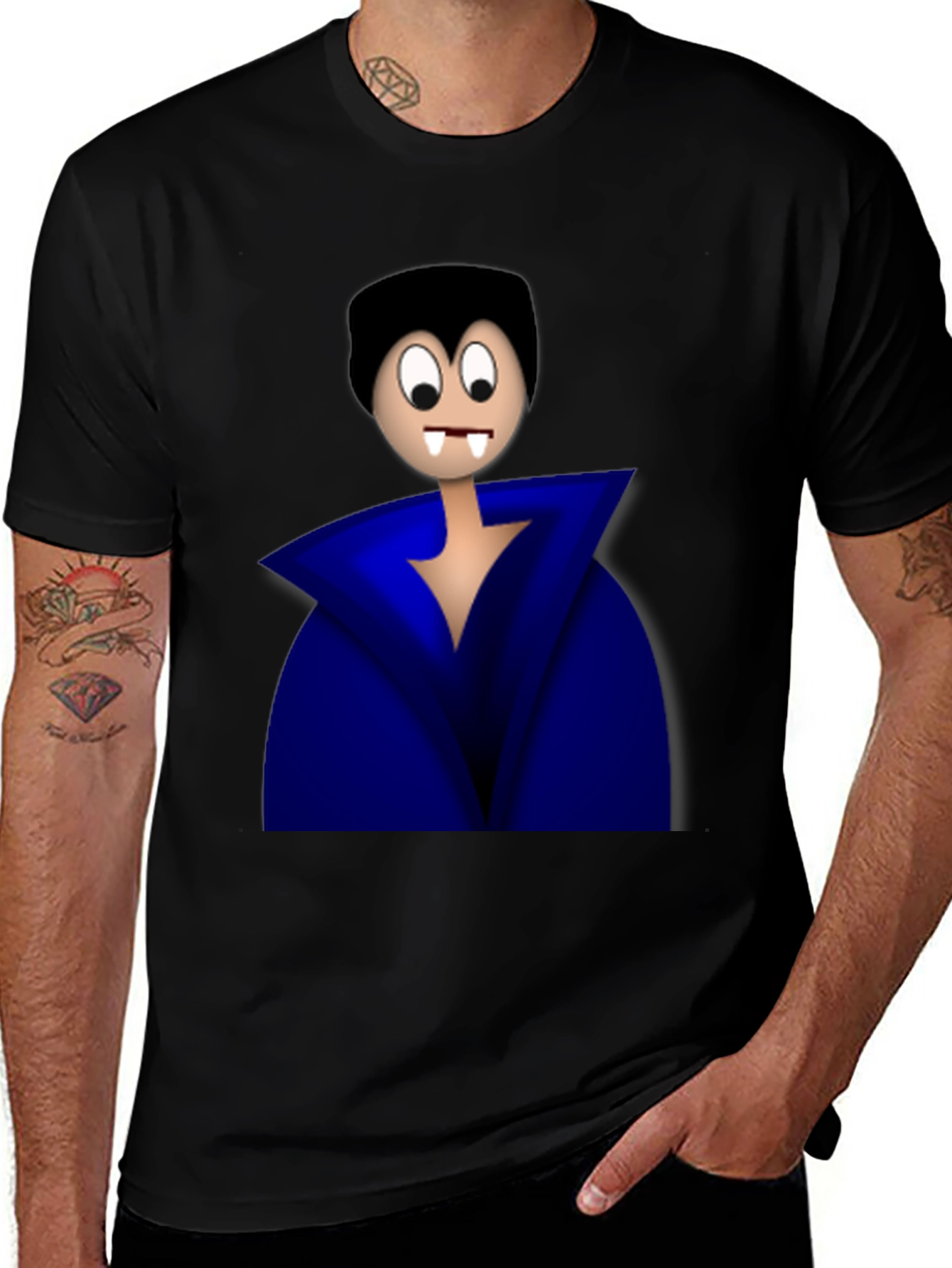 Cartoon Vampire Graphic Tee - Black