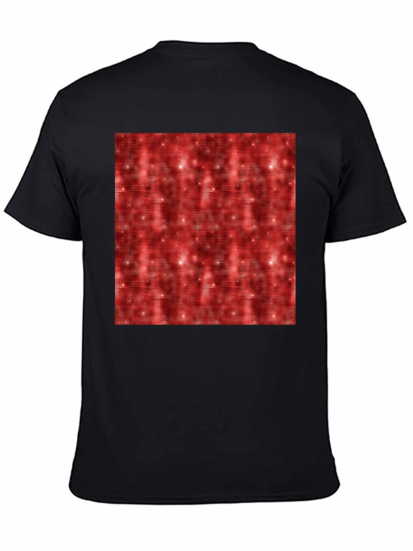 Patterned Red Sparkle Graphic Black T-Shirt