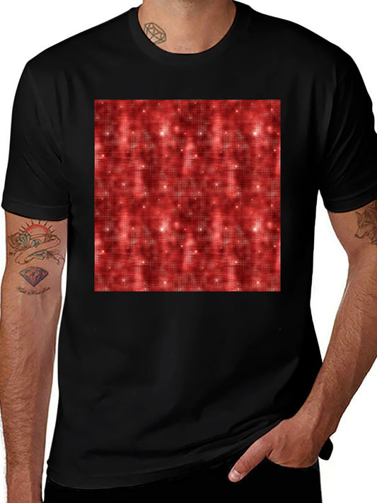 Patterned Red Sparkle Graphic Black T-Shirt