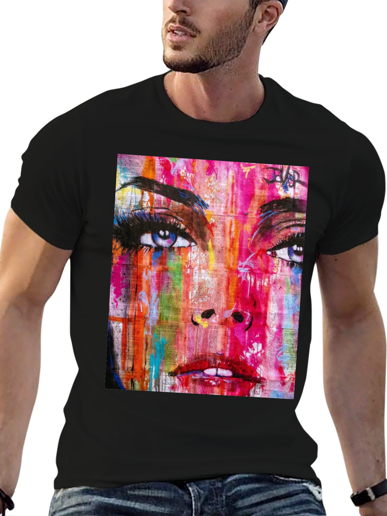 Abstract Woman Graphic Print Black T-Shirt