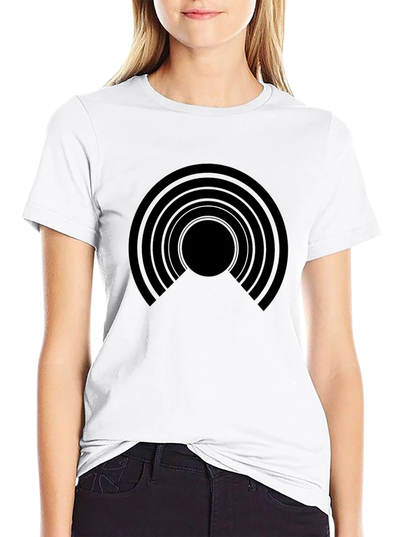 Geometric Circle Design Black T-Shirt