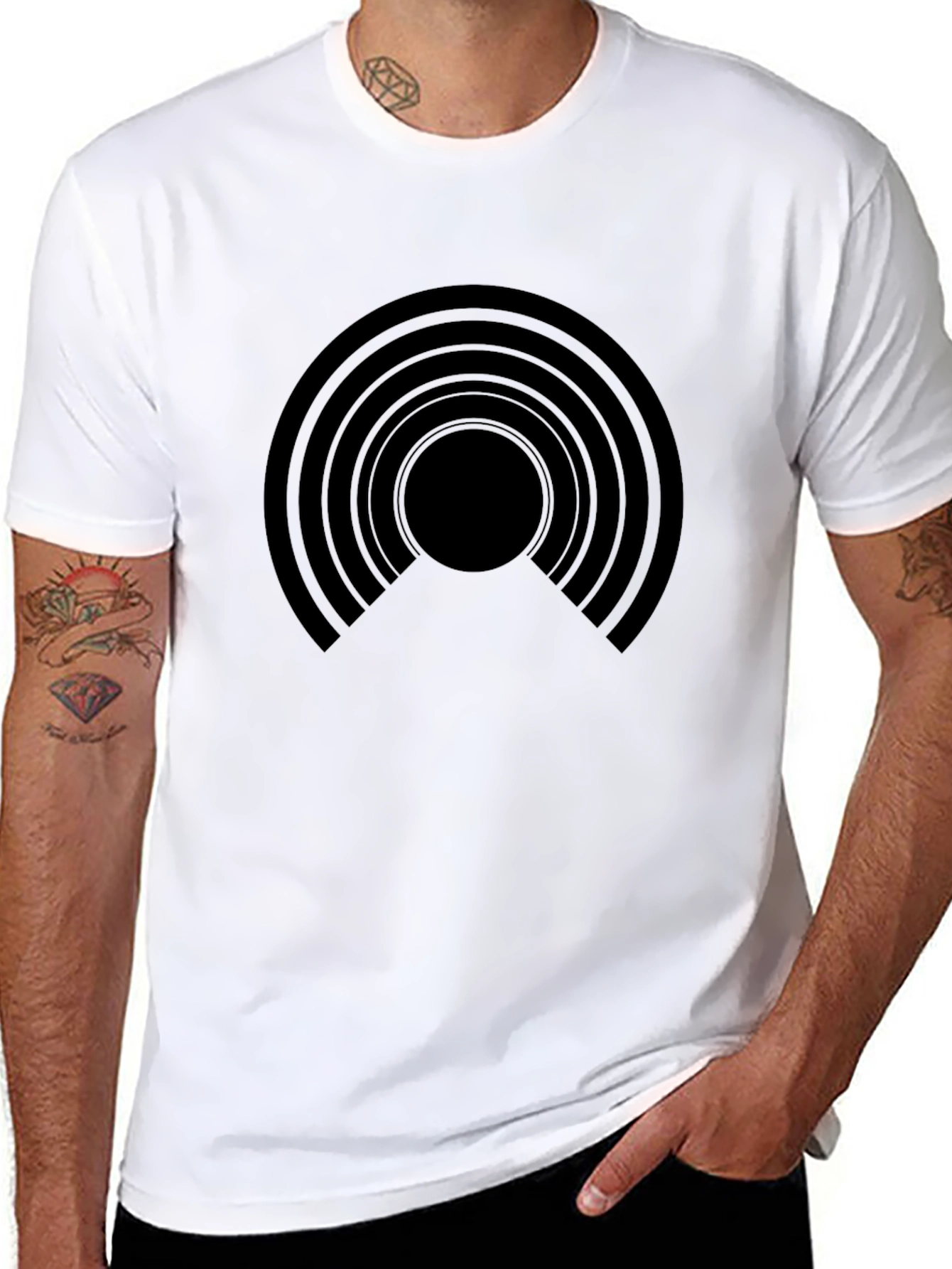 Geometric Circle Design Black T-Shirt
