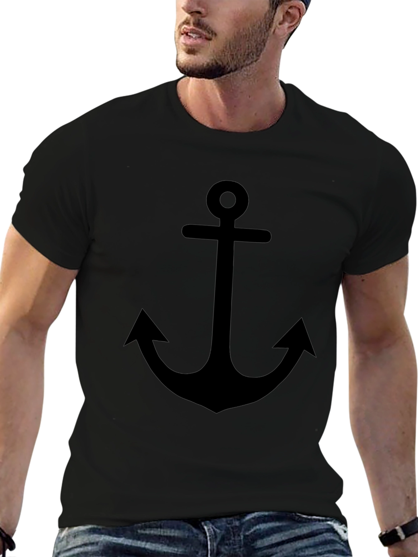 Mens Black Anchor Graphic Tee - Nautical Style
