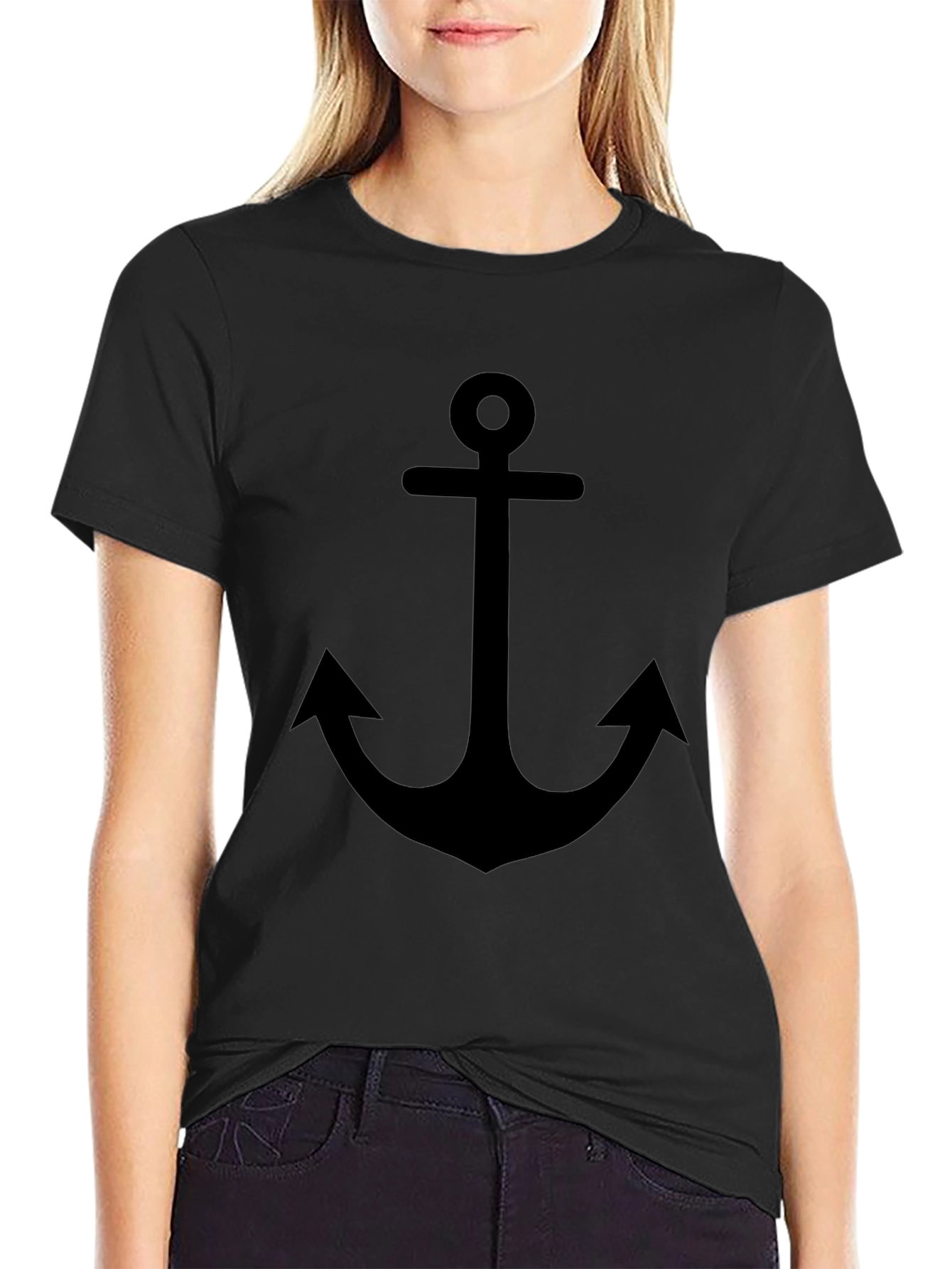 Mens Black Anchor Graphic Tee - Nautical Style