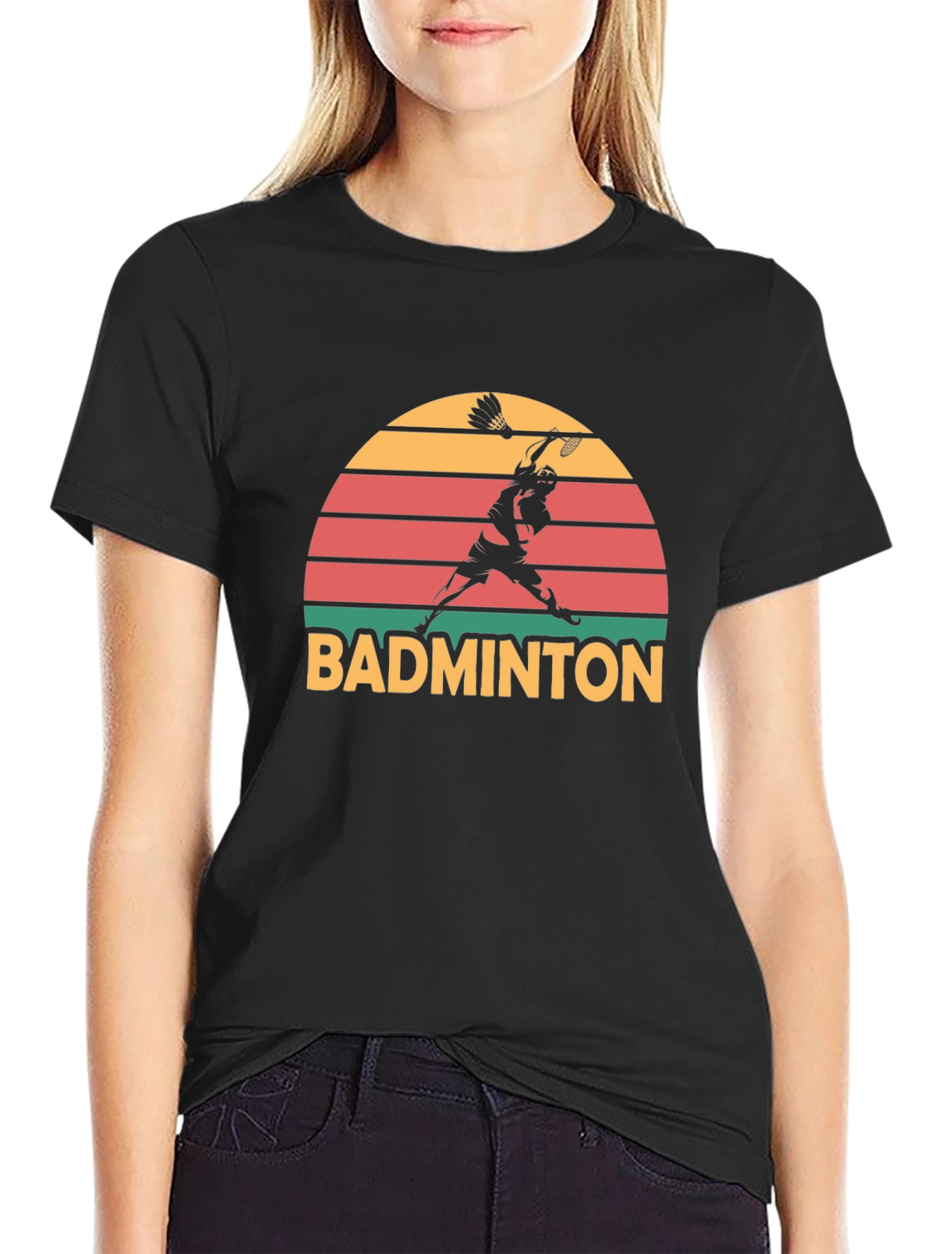 Retro Badminton Sunset Graphic T-Shirt