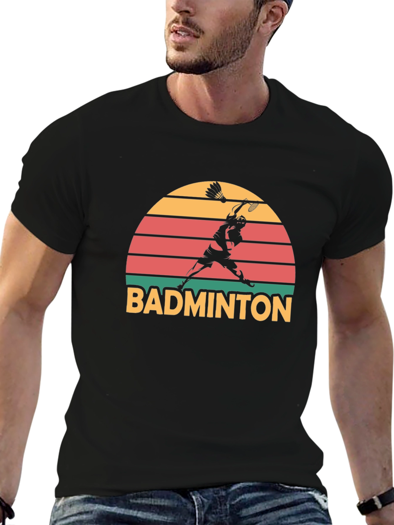 Retro Badminton Sunset Graphic T-Shirt