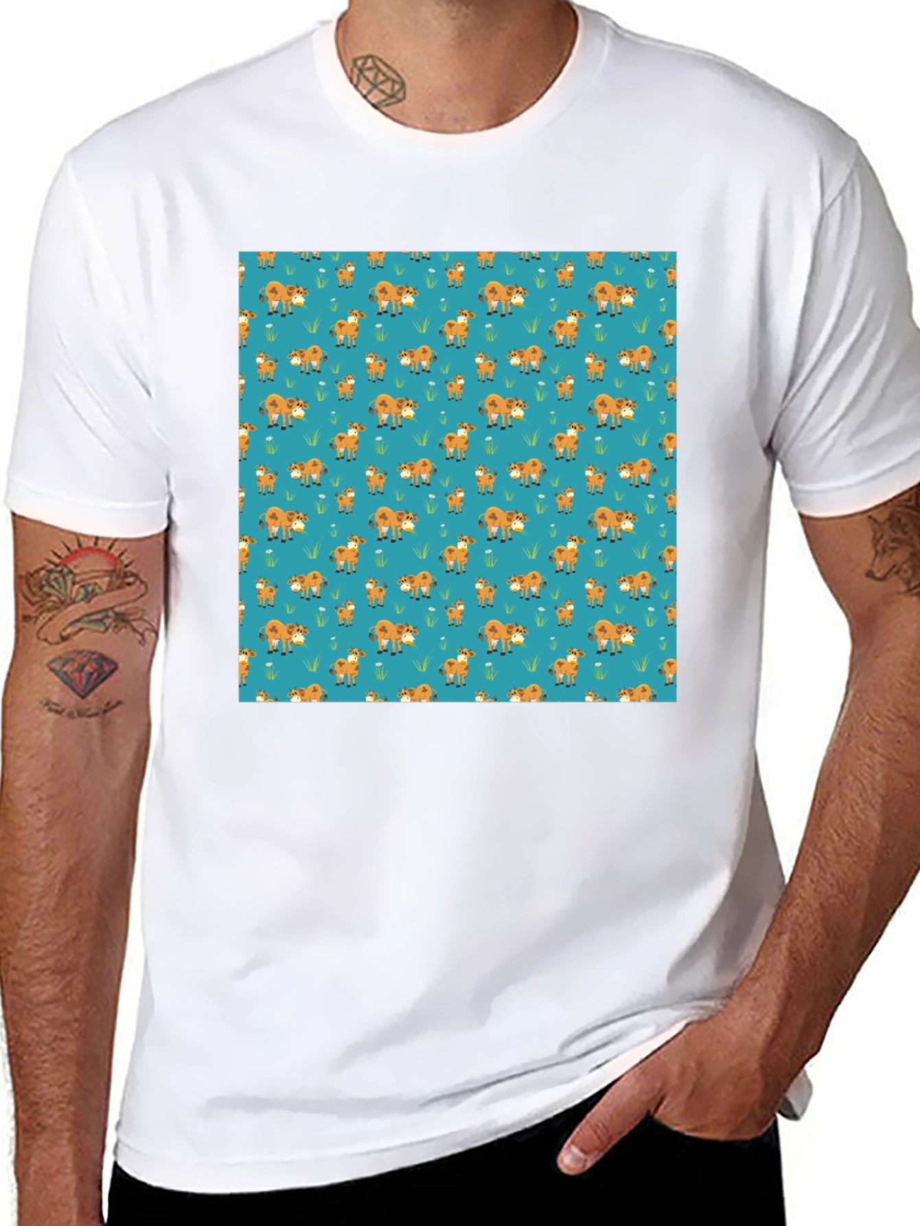 Fox Pattern Black Casual T-Shirt