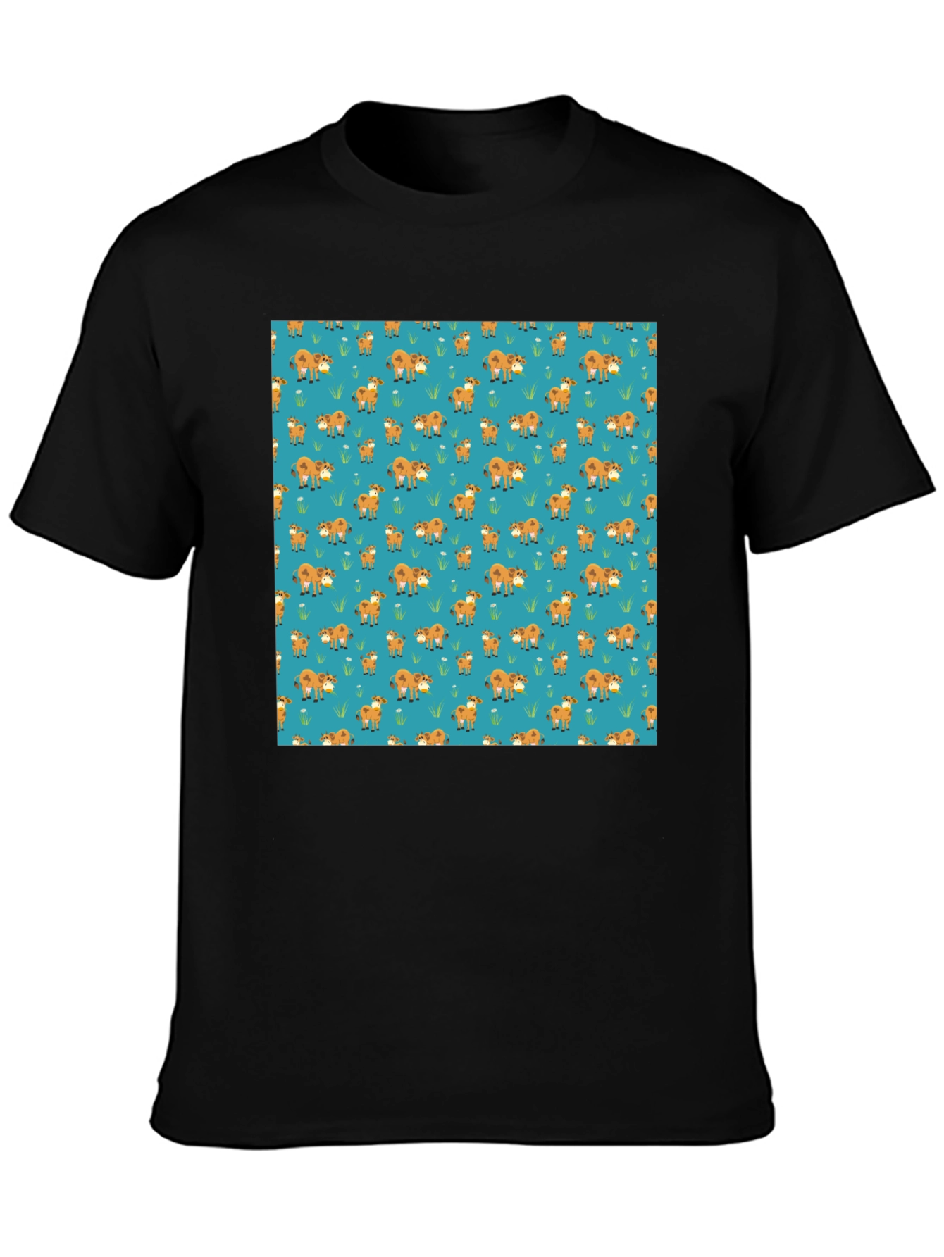 Fox Pattern Black Casual T-Shirt