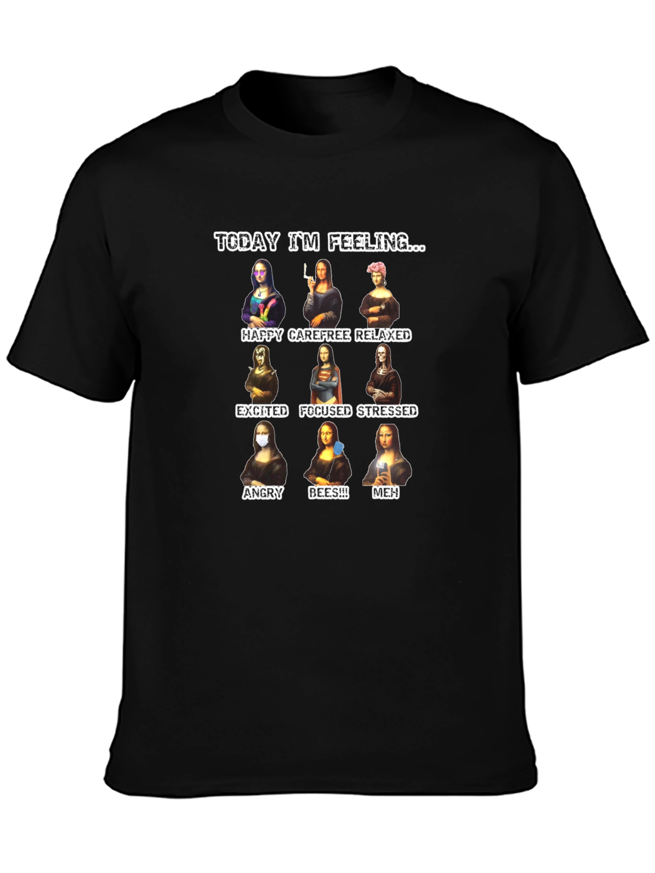 Funny Mona Lisa Moods Graphic T-Shirt