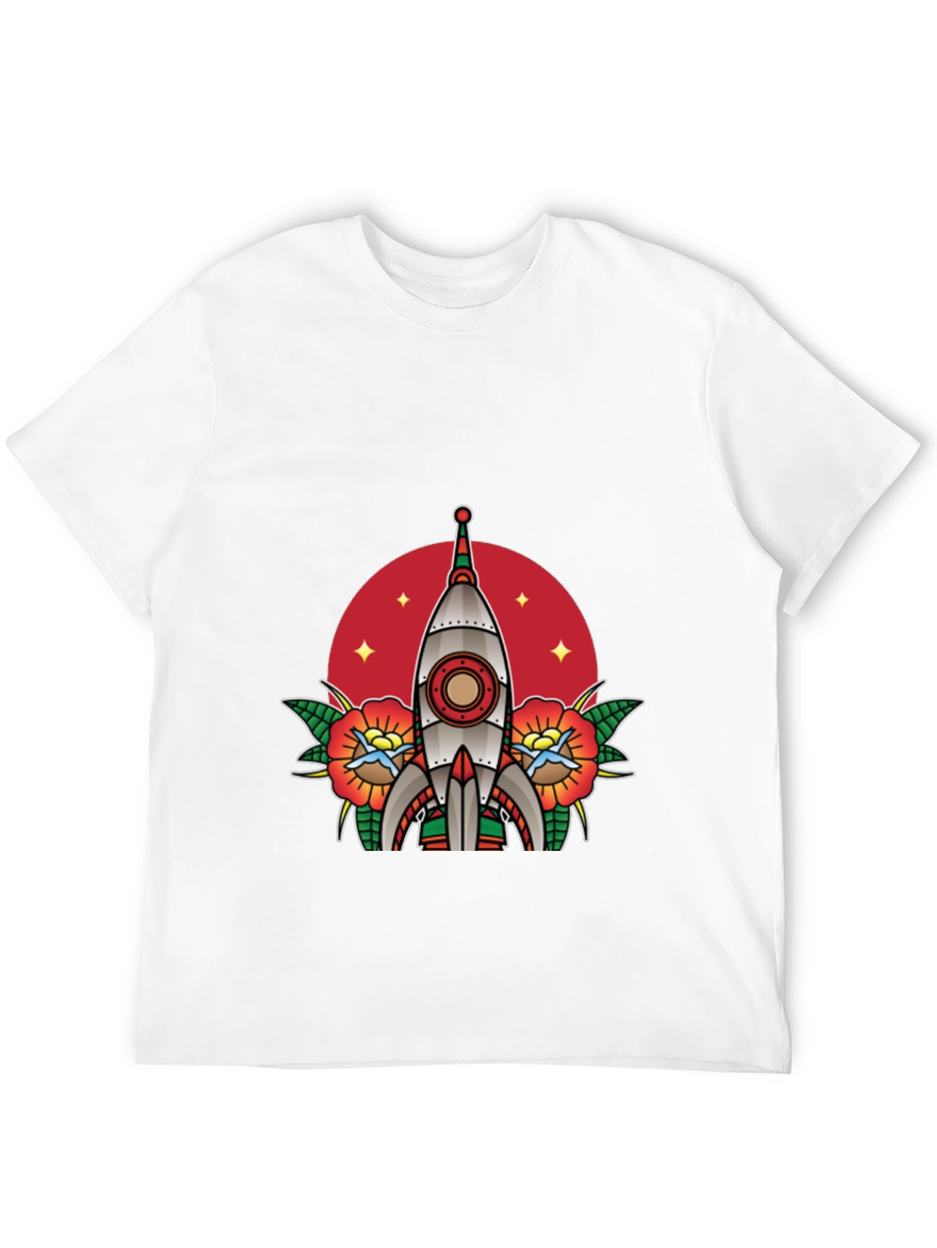 Retro Rocket Tattoo Style Graphic Tee - Black
