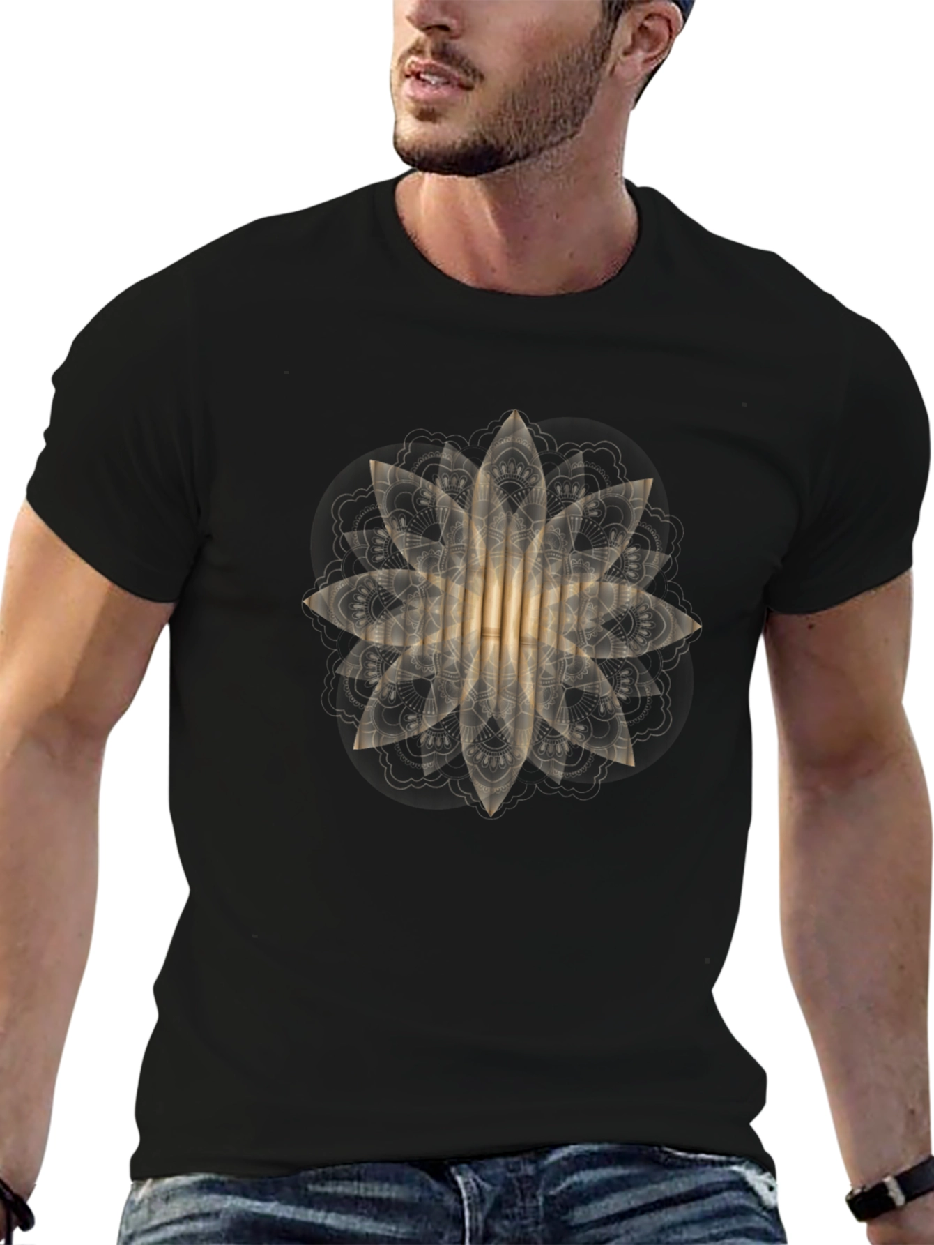 Golden Mandala Graphic Black T-Shirt