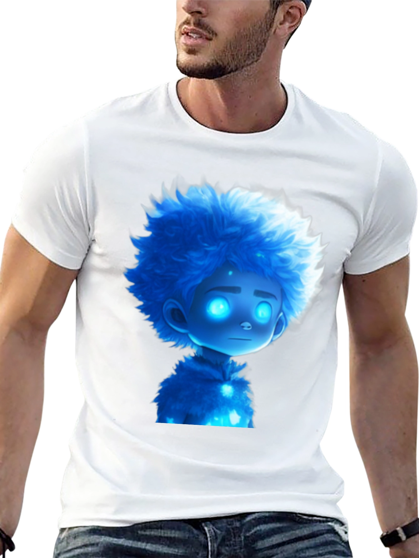Blue Cartoon Character Black T-Shirt
