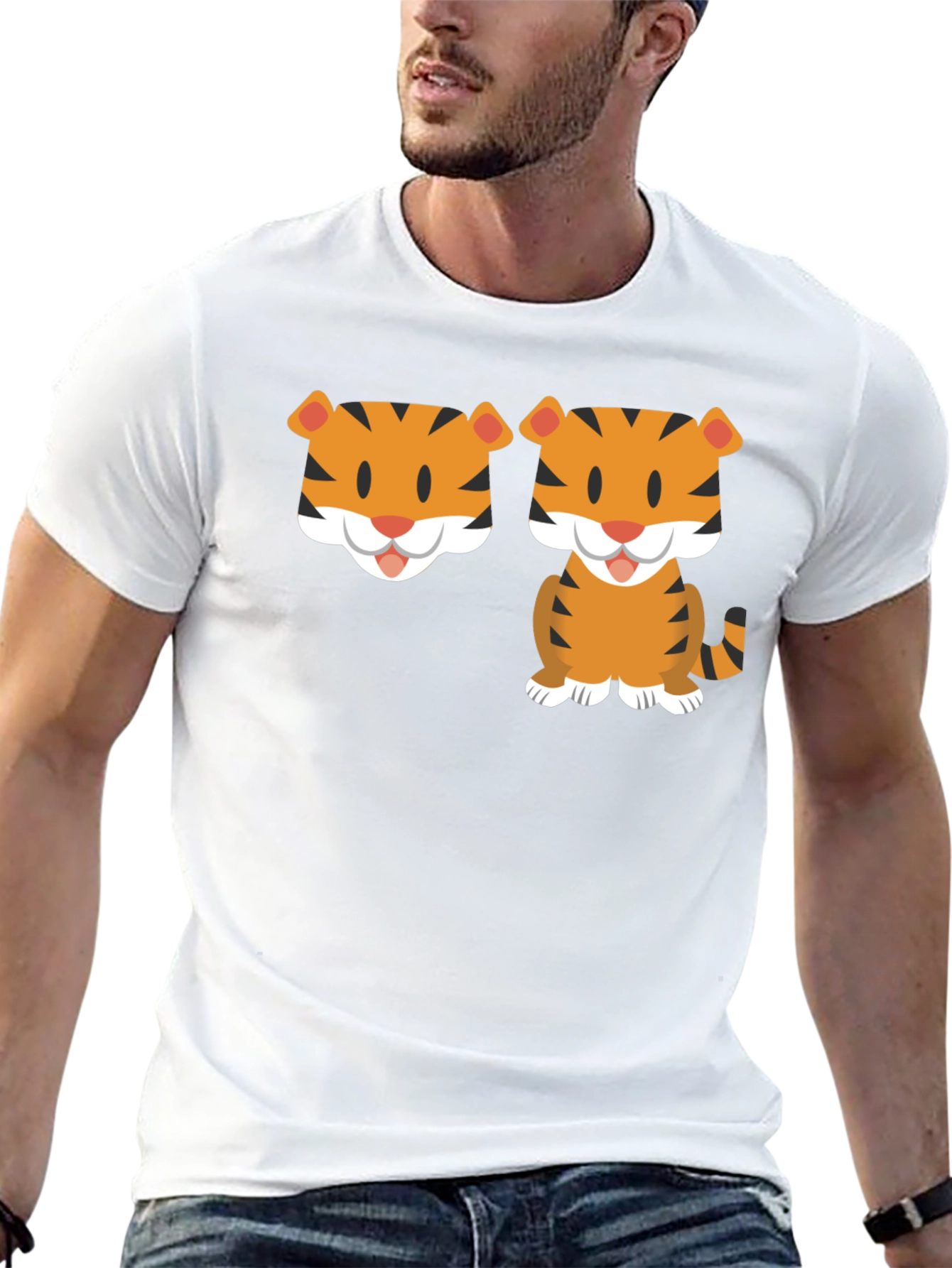 Cute Cartoon Tiger Graphic Tee - Black