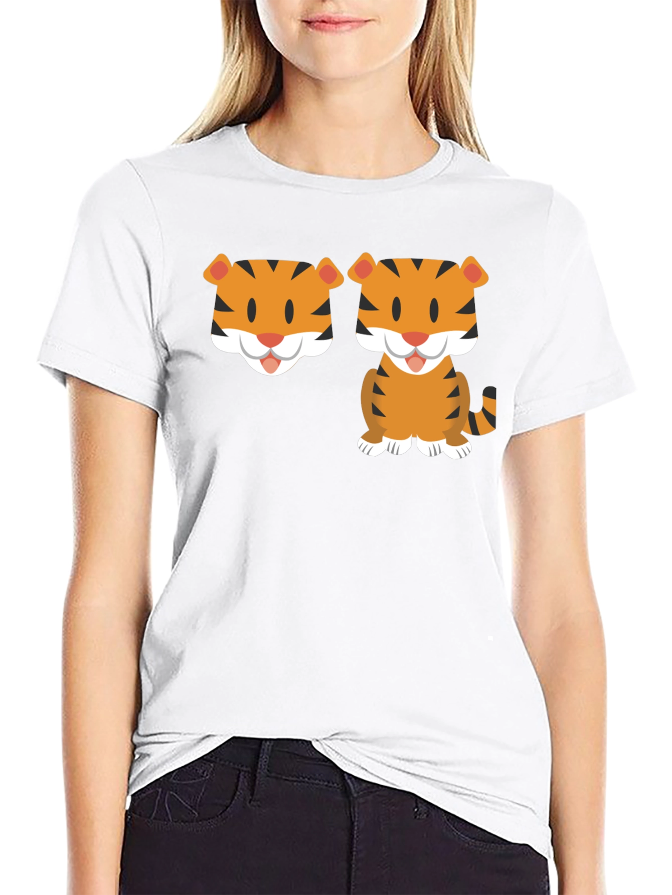 Cute Cartoon Tiger Graphic Tee - Black