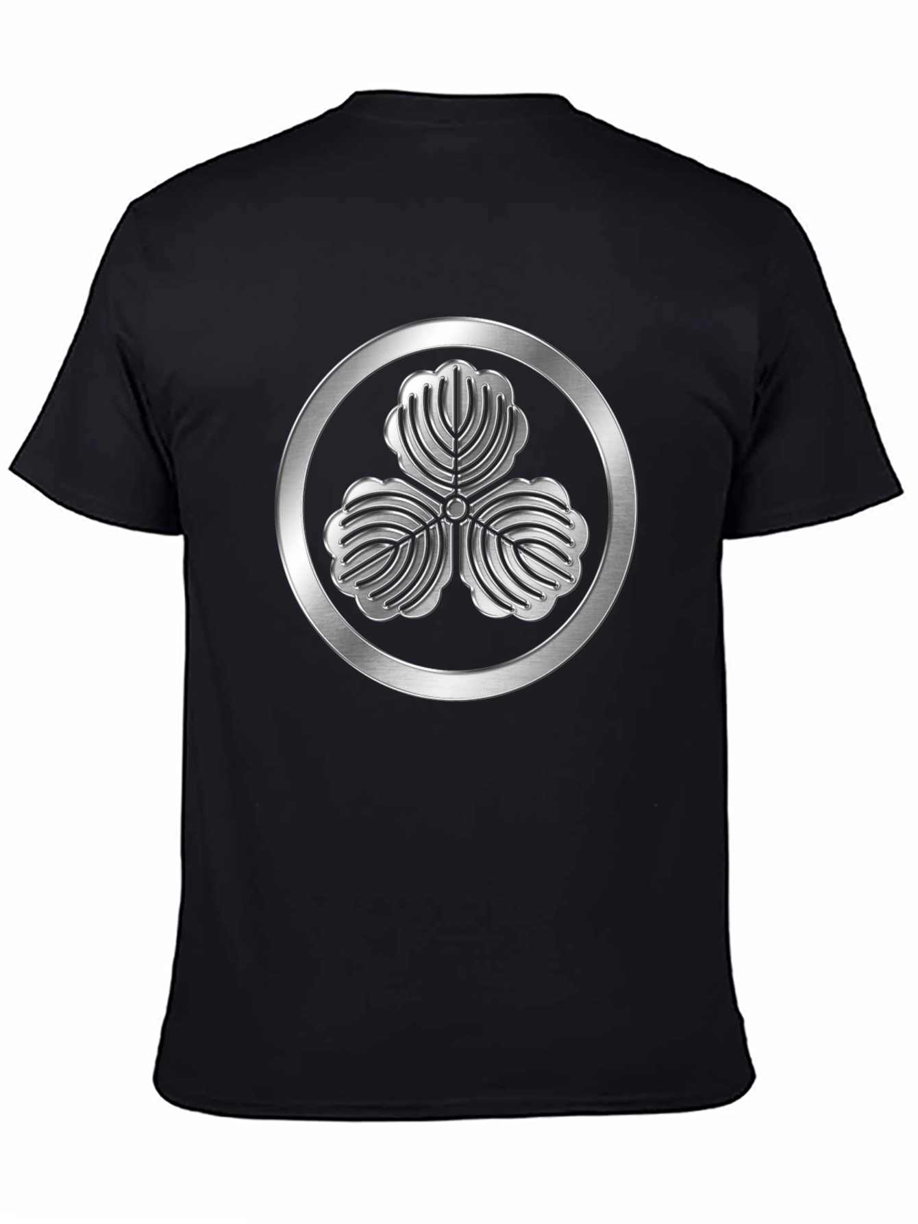 Black T-Shirt with 3-Leaf Kamon Design