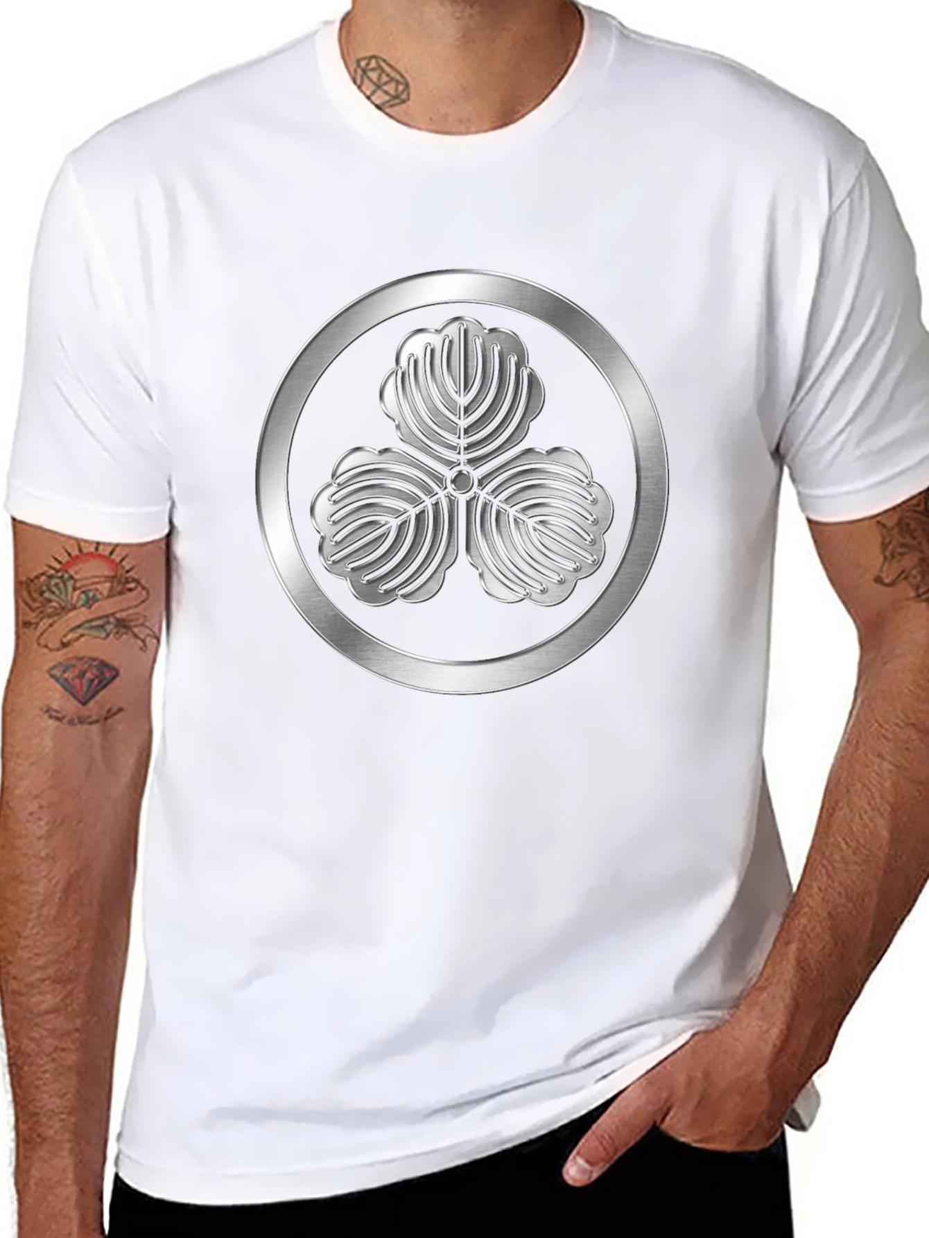 Black T-Shirt with 3-Leaf Kamon Design