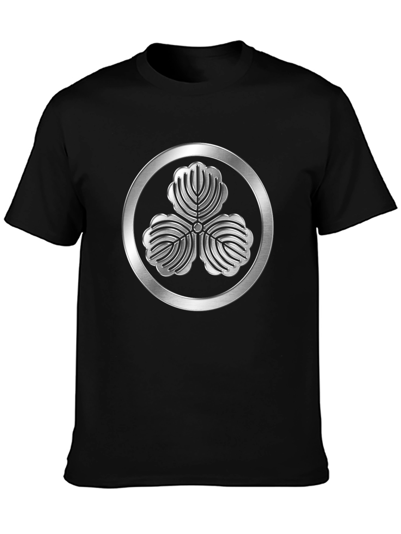 Black T-Shirt with 3-Leaf Kamon Design