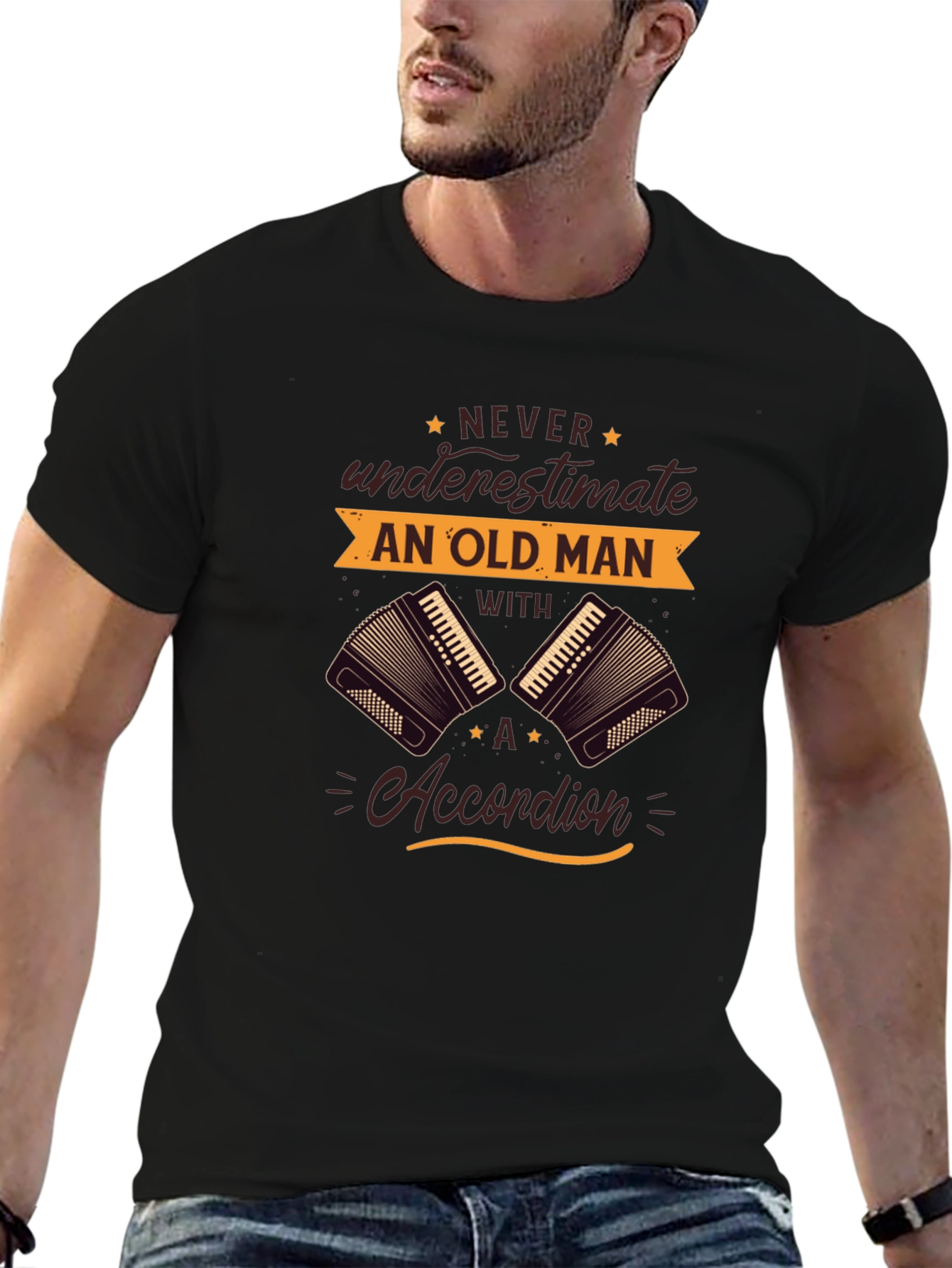 Never Underestimate Old Man Accordion T-Shirt