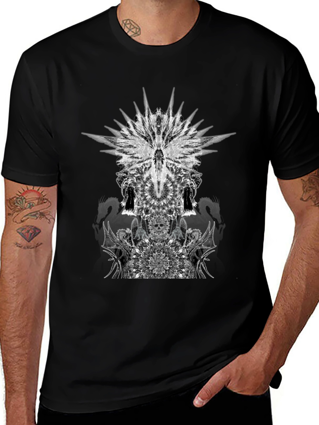 Black T-Shirt with Abstract Graphic Print