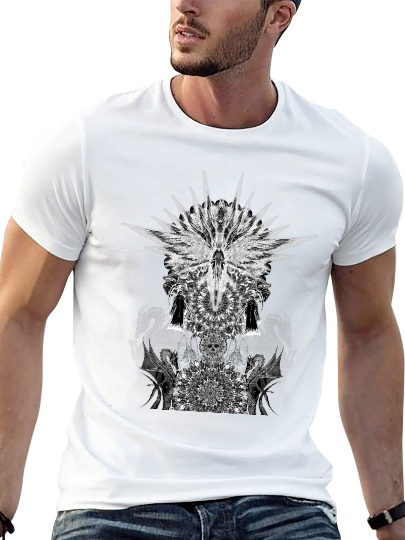 Black T-Shirt with Abstract Graphic Print