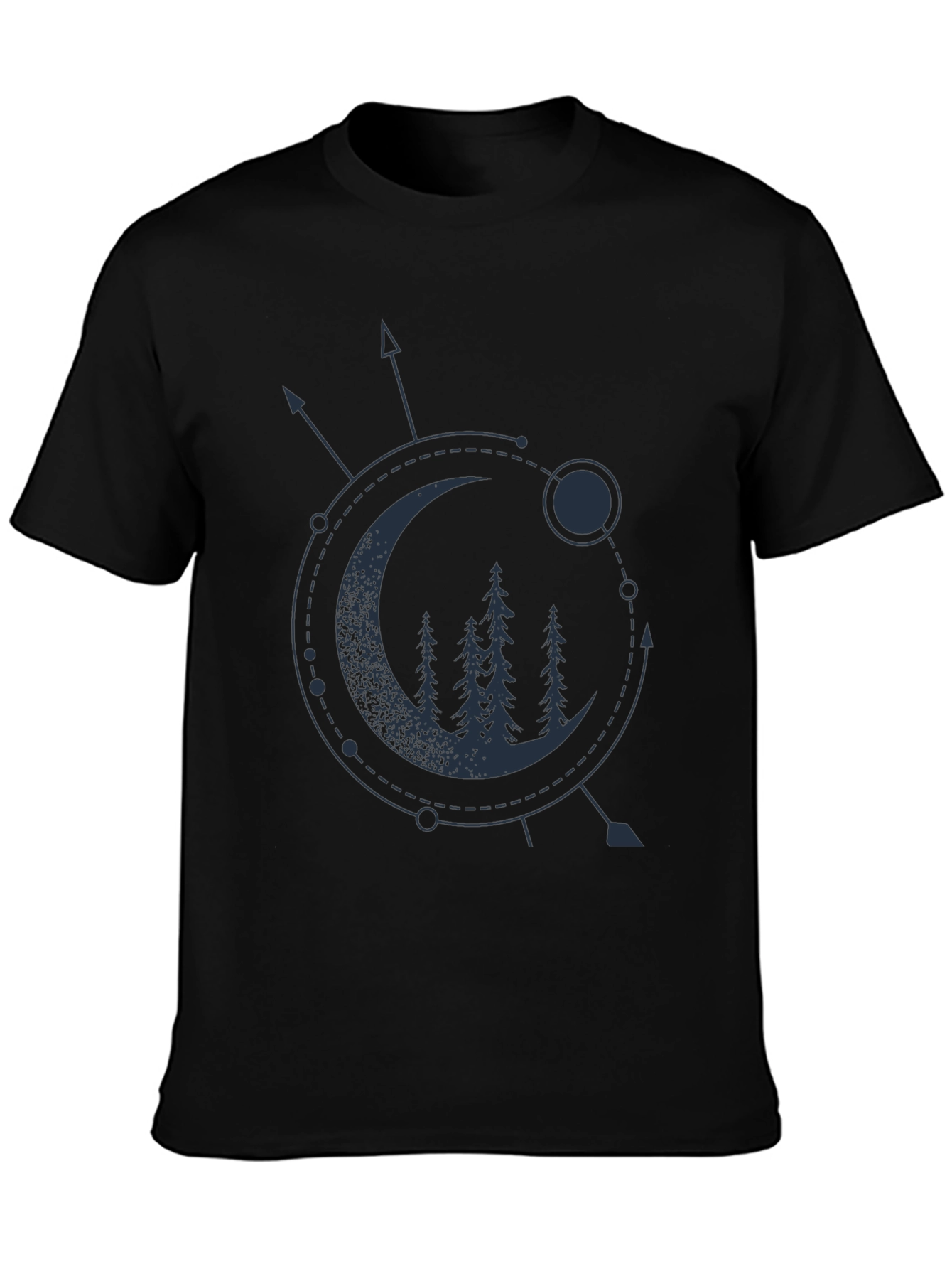 Geometric Moon & Trees Graphic Tee - Black
