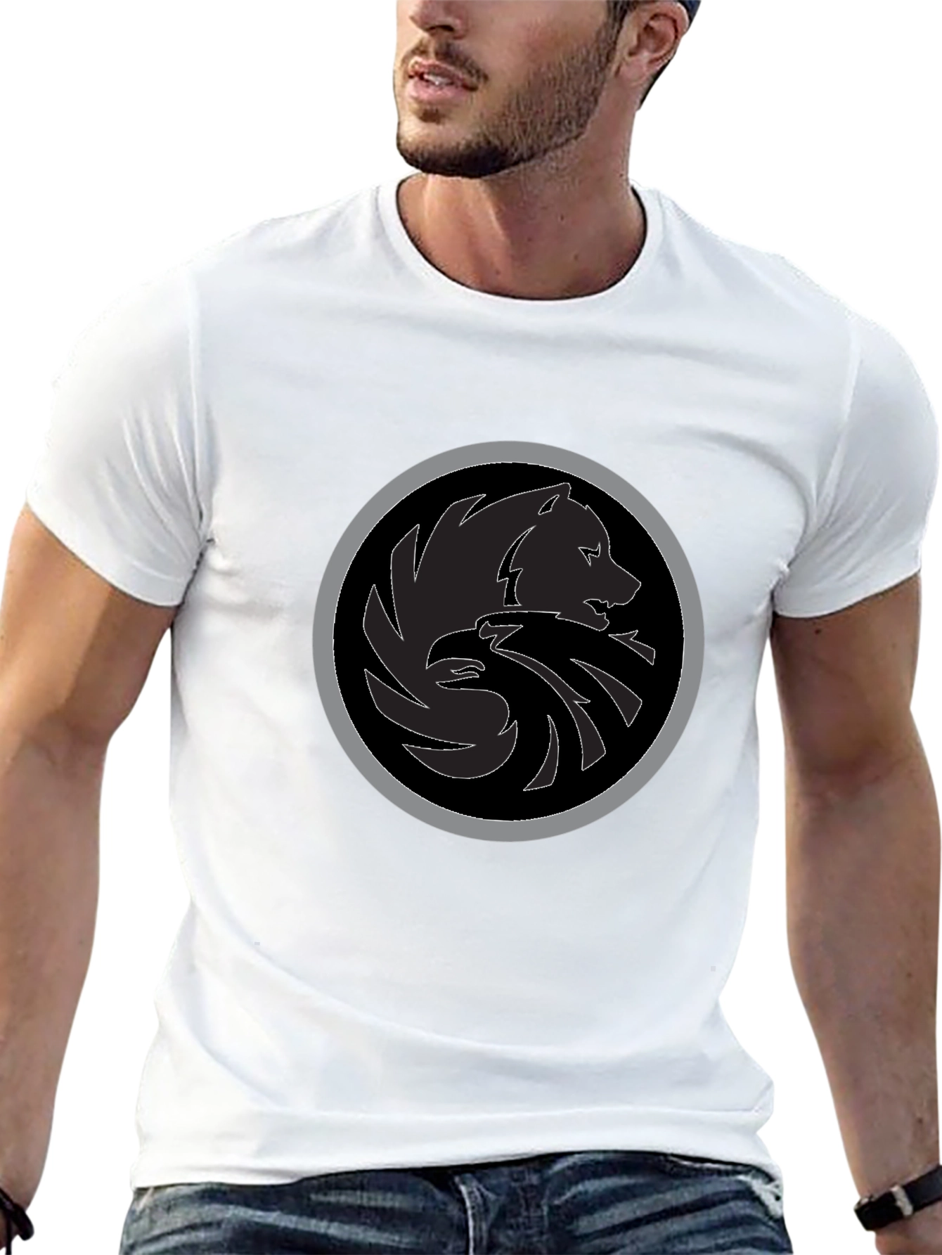 Black T-Shirt with Wolf & Eagle Emblem
