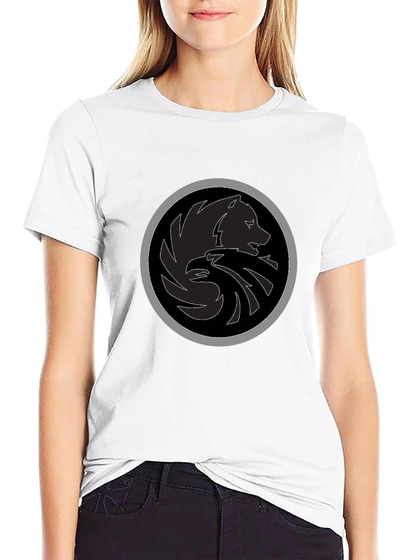 Black T-Shirt with Wolf & Eagle Emblem