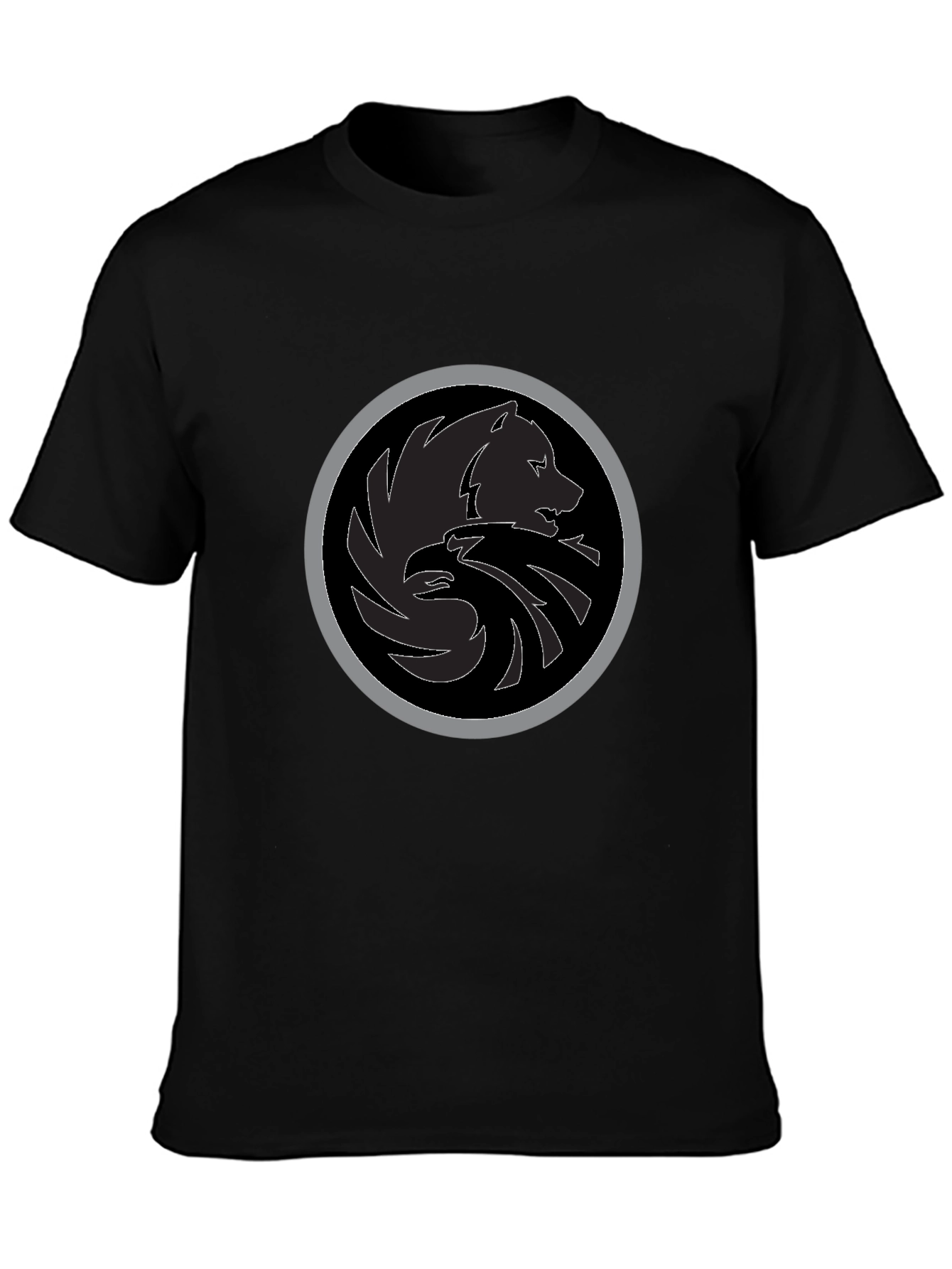 Black T-Shirt with Wolf & Eagle Emblem