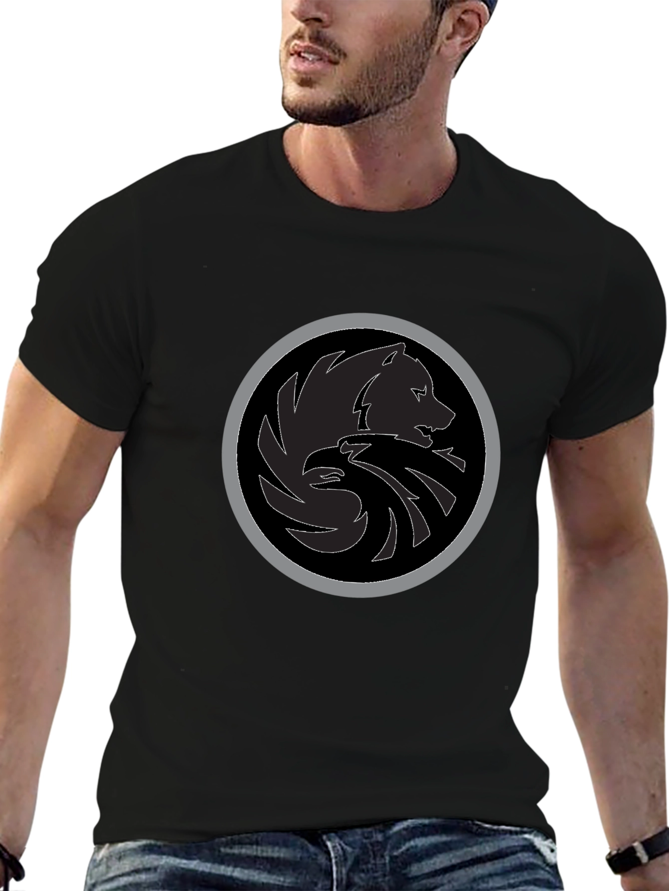 Black T-Shirt with Wolf & Eagle Emblem