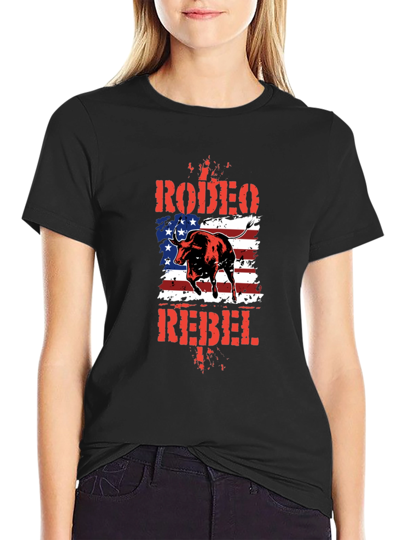 Rodeo Rebel Bull American Flag T-Shirt